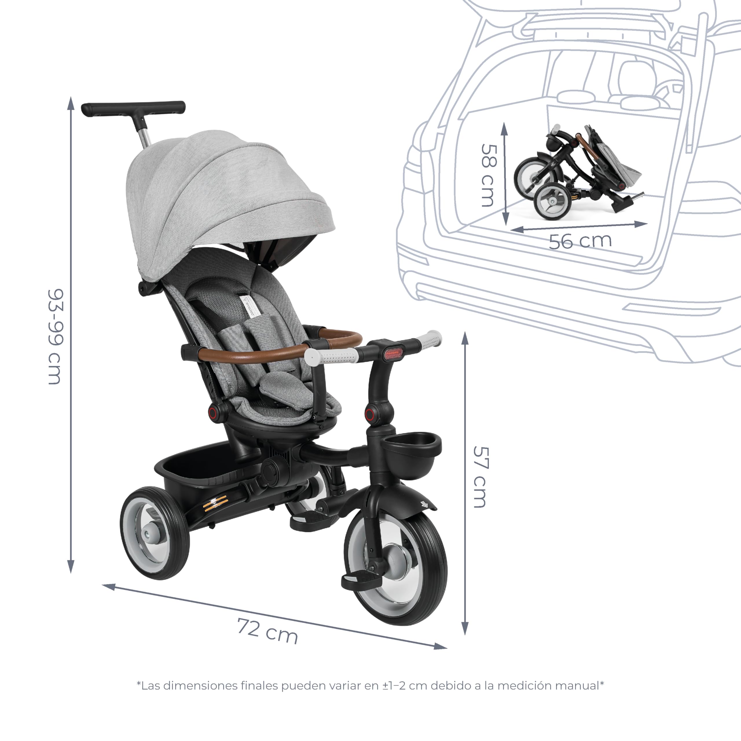 MS BabyWorld PEDALIN - Ewolucyjny trójkołowiec dziecięcy składany 1-5 lat z odchylanym i odwracalnym siedzeniem – towarzyszy wzrostowi dziecka, 5-punktowy bezpieczny hamulec i pas oraz drążek ochronny