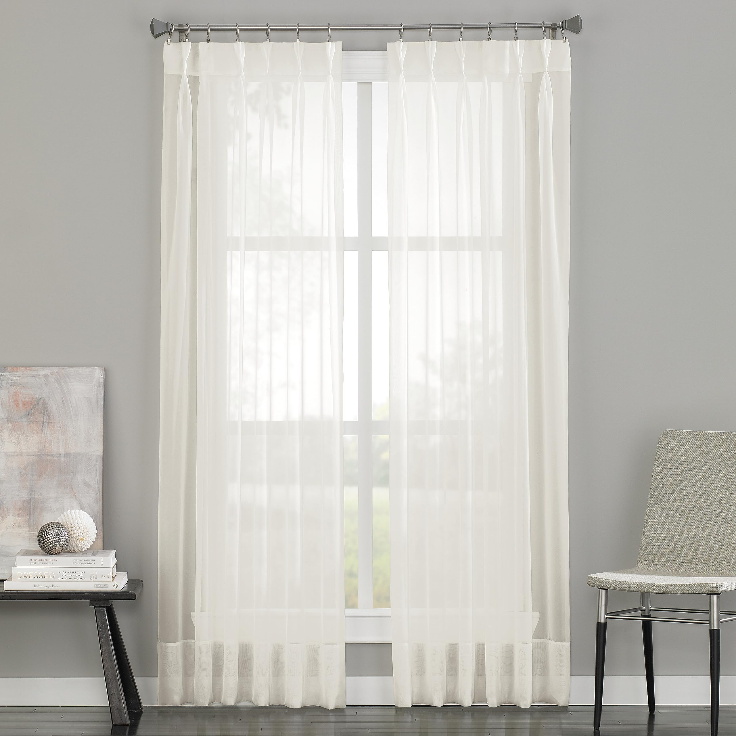 Curtainworks Soho Voile Sheer Pinch Pleat Curtain Panel, 29 by 108", Oyster,1Q805908OY