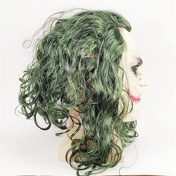 Mltao Latex Mask Costume Cosplay Man Smile Mask with Green Hair Halloween Adult Role Play Costumes Dress Up Garden Yard Party Props