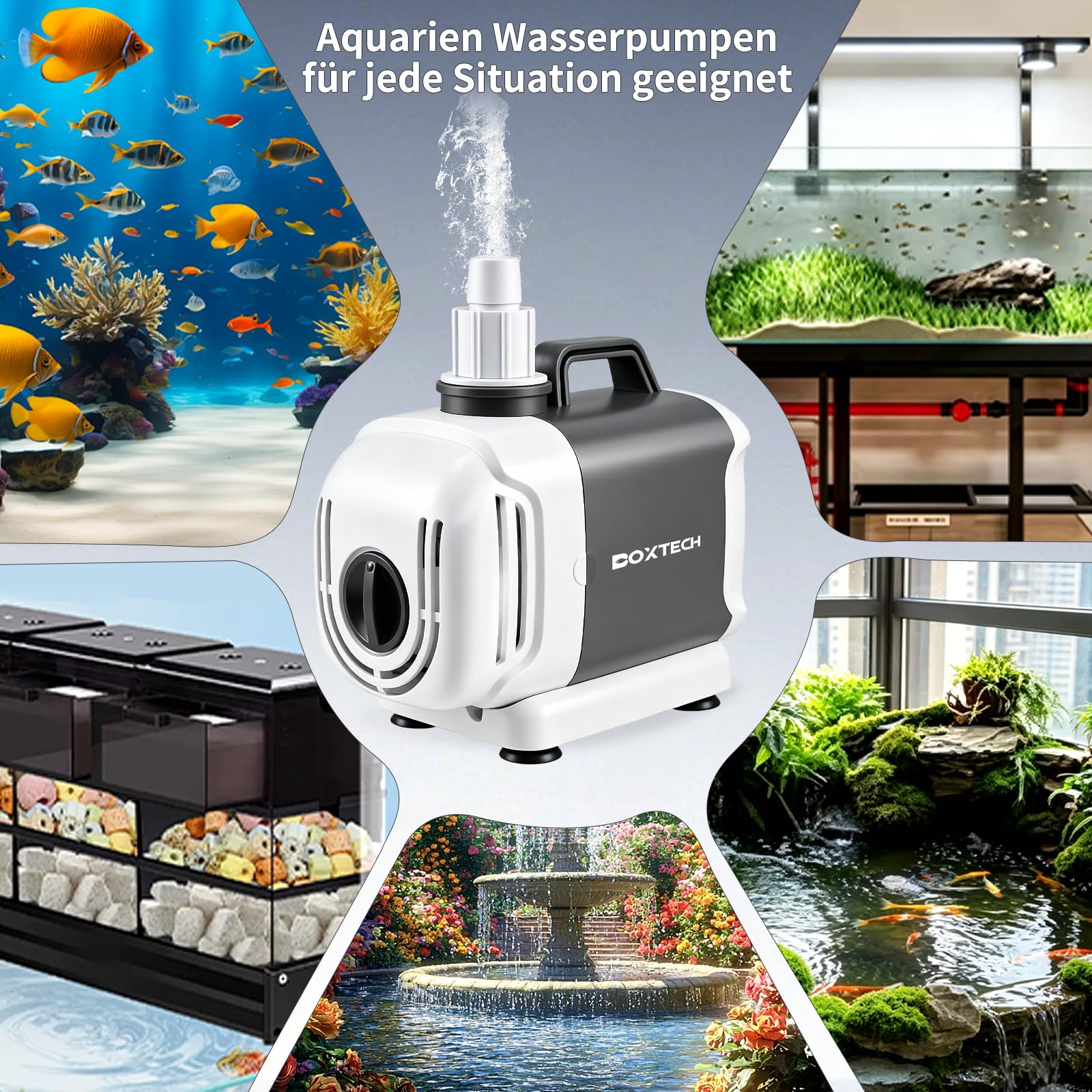 Boxtech Pompa per laghetto da 55 W, 3500 l/h – Pompa per acqua sporca con regolazione del flusso, aspirazione a terra 3 in 1, motore in rame puro, albero in ceramica, per giardino e ruscelli e