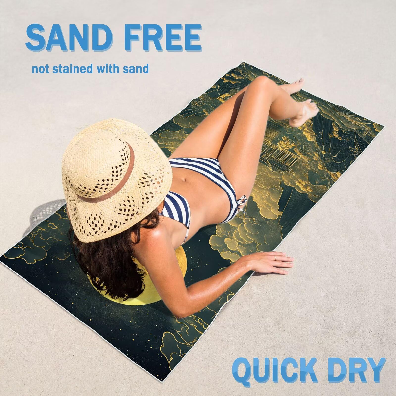 Toalla Playa XXL 100x220cm Luna，Toalla Microfibra 2 Pack Paisaje Secado Rápido y Antiarena，Absorbente，Ligera Fina y Compacta，Aplicable a Playa，Baño，Piscina，Gimnasio，Viajes，Sauna YJ-948