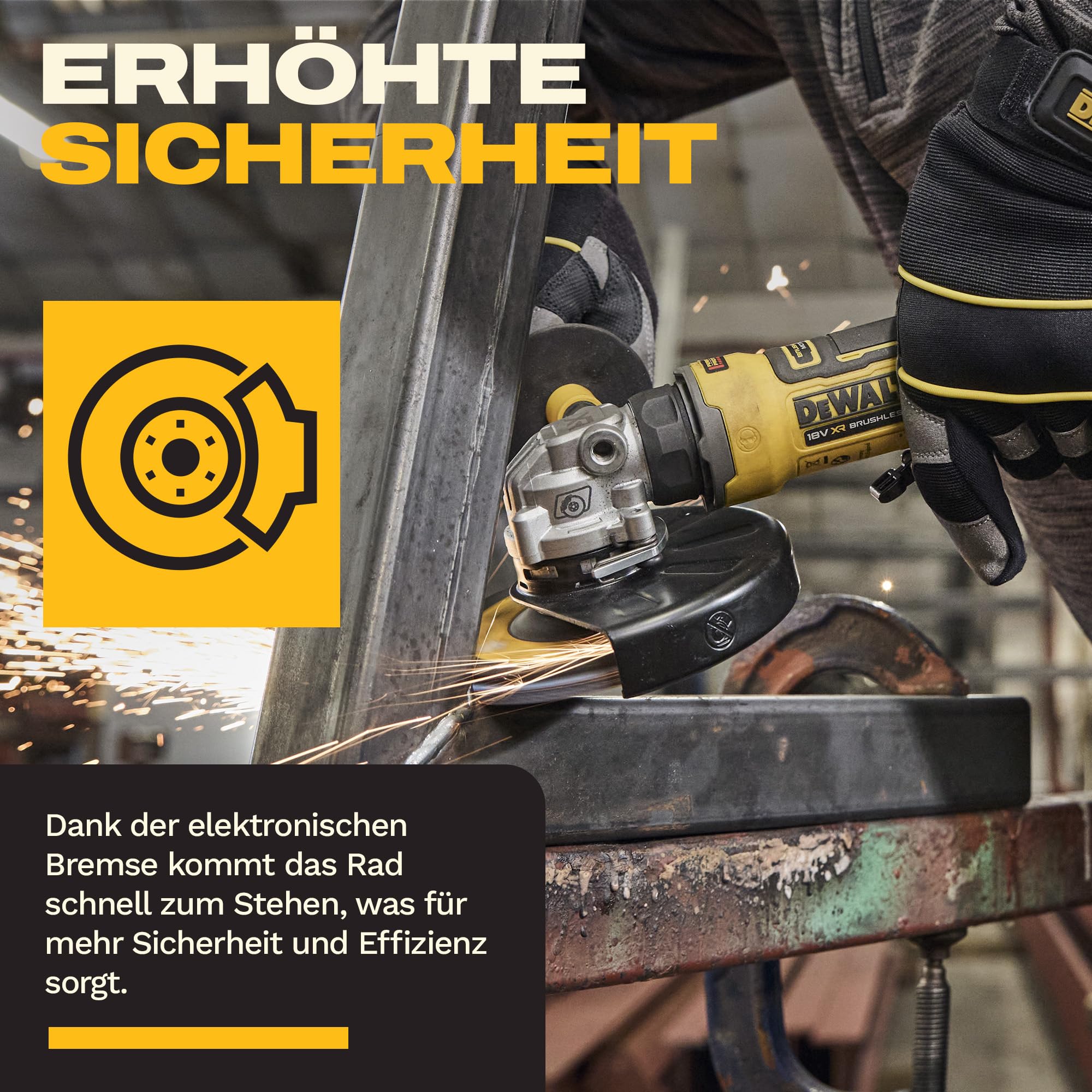 DEWALT 18V XR Kompakter bürstenloser 125mm Winkelschleifer, DCG404N-XJ