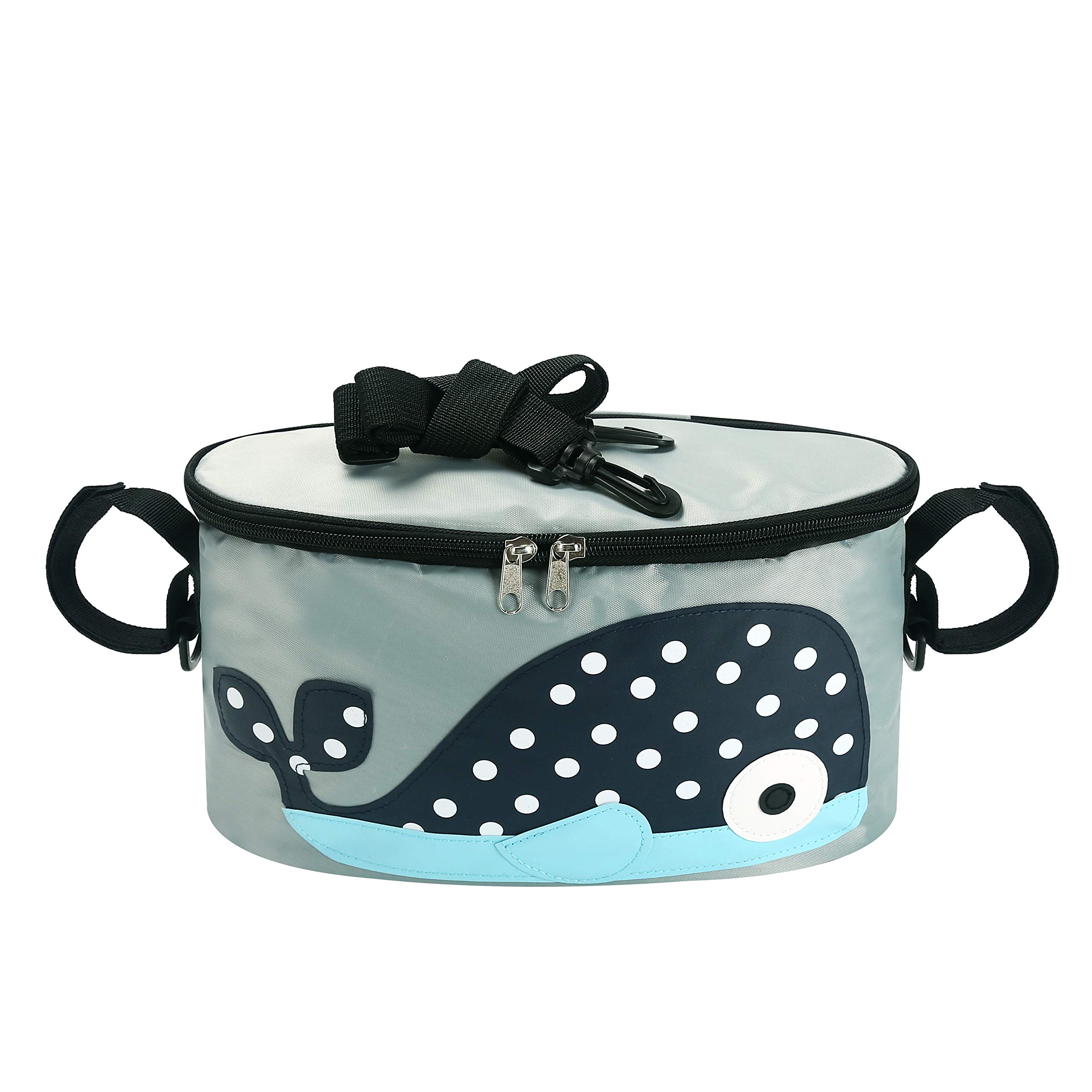 Borsa Portaoggetti Passeggino Universale,Organizzatore Passeggino Valco Con Porta Biberon Portabicchieri per Carrozzina, Resistente all' acqua（Whale con copertura)