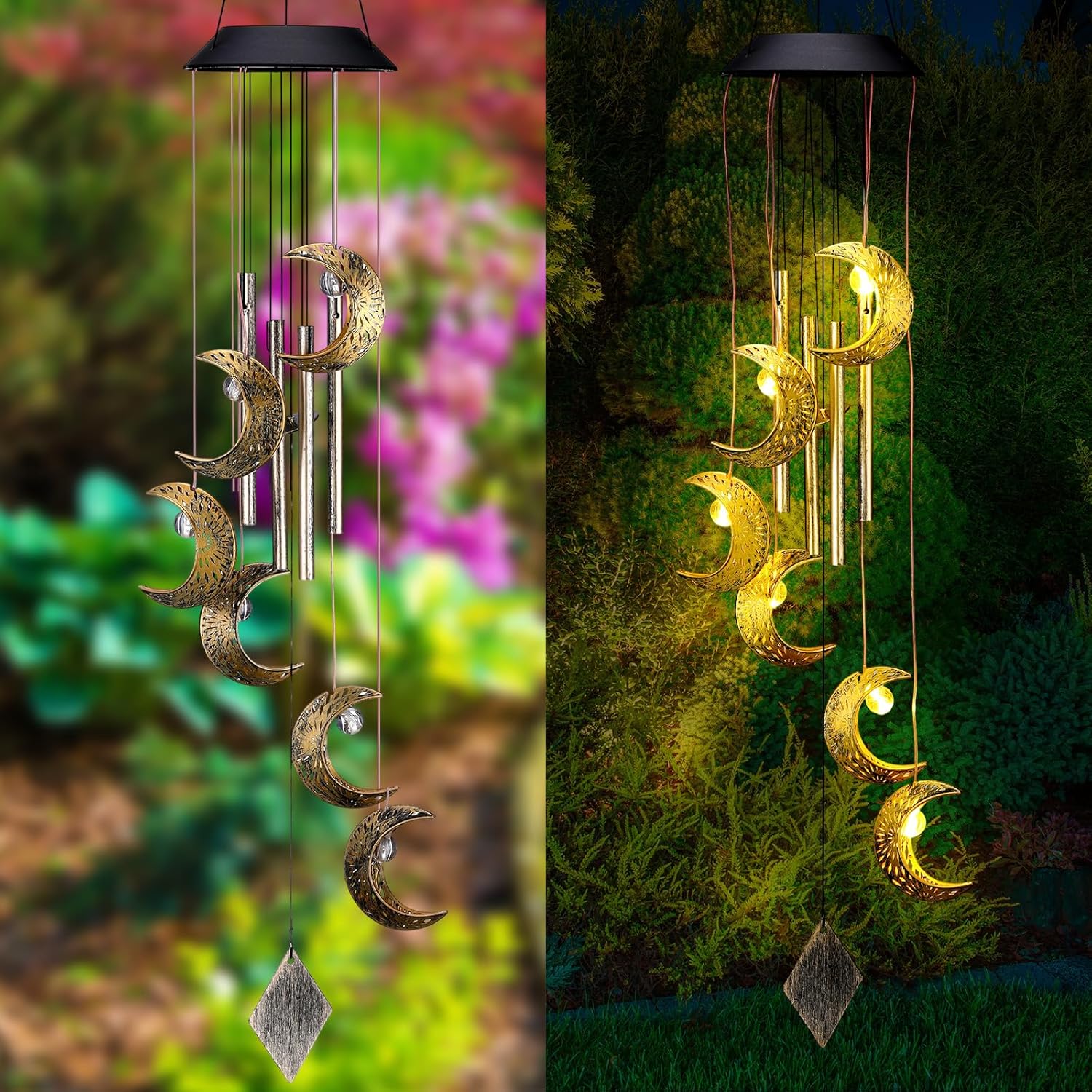 Solar Wind Chimes for Outside Waterproof Hanging Wind Chimes Lights Outdoor Decor Yard Garden Gifts for Mother Mom Grandma Wife Neighbors(Moon,Warm Colored Lights) - Image 6