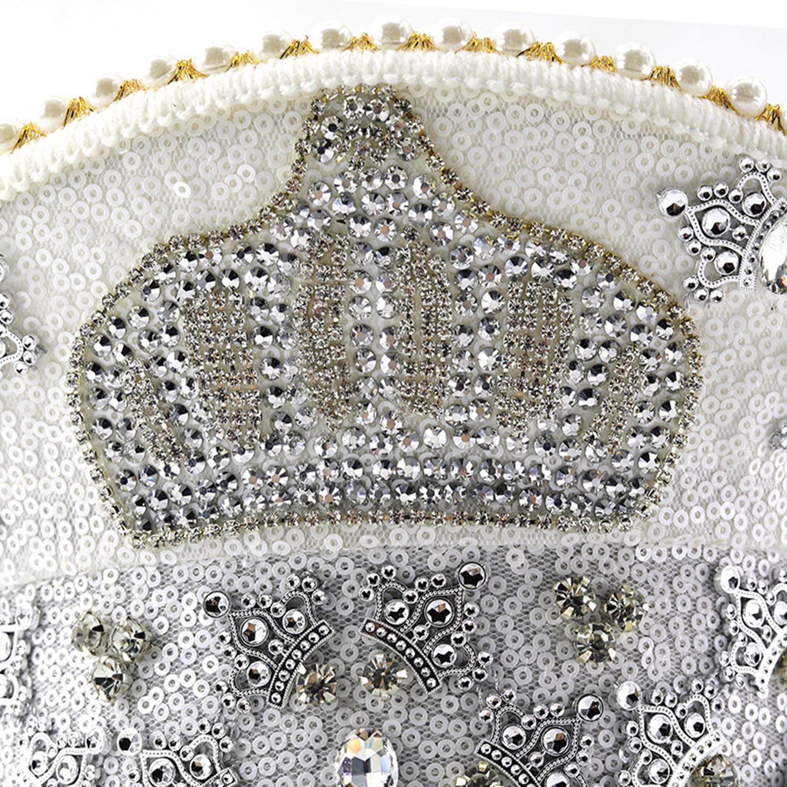 Cappello marino brillante per adulti, unisex, da sposa, con paillettes luccicanti, corone, cappello da capitano per feste di compleanno, cappello da capitano per formale corona bianca con