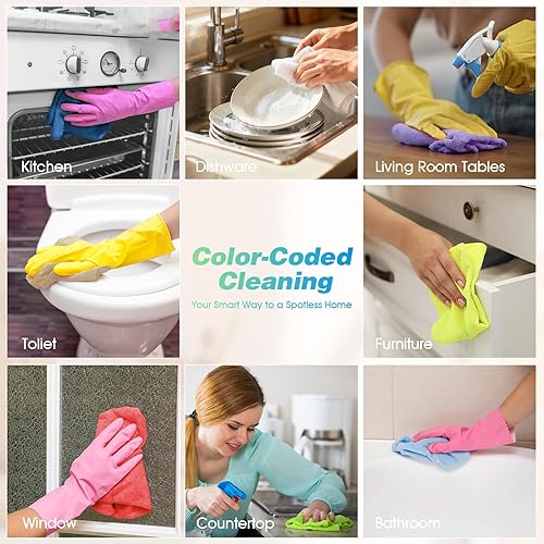 Miniatura 3 de HOMEXCEL Paño de limpieza de microfibra, paquete de 24 trapos de limpieza absorbentes con 8 colores surtidos, toallas de limpieza sin pelusa para el