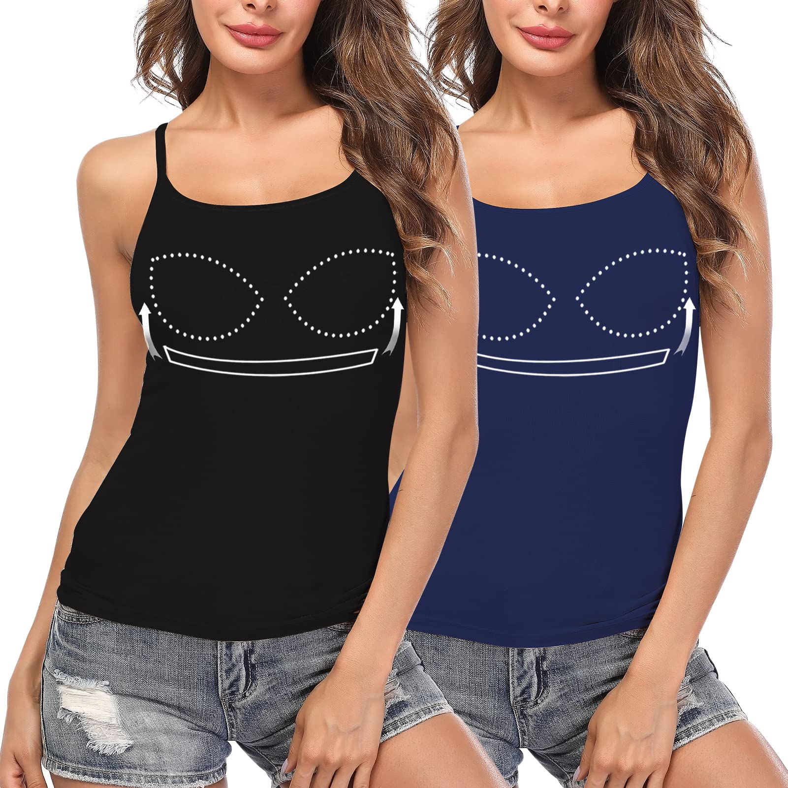 Canotte da Donna a Canotta con Reggiseno Incorporato Canottiera di Base Solida Camicia Imbottita Regolabile con Spalline Sottili
