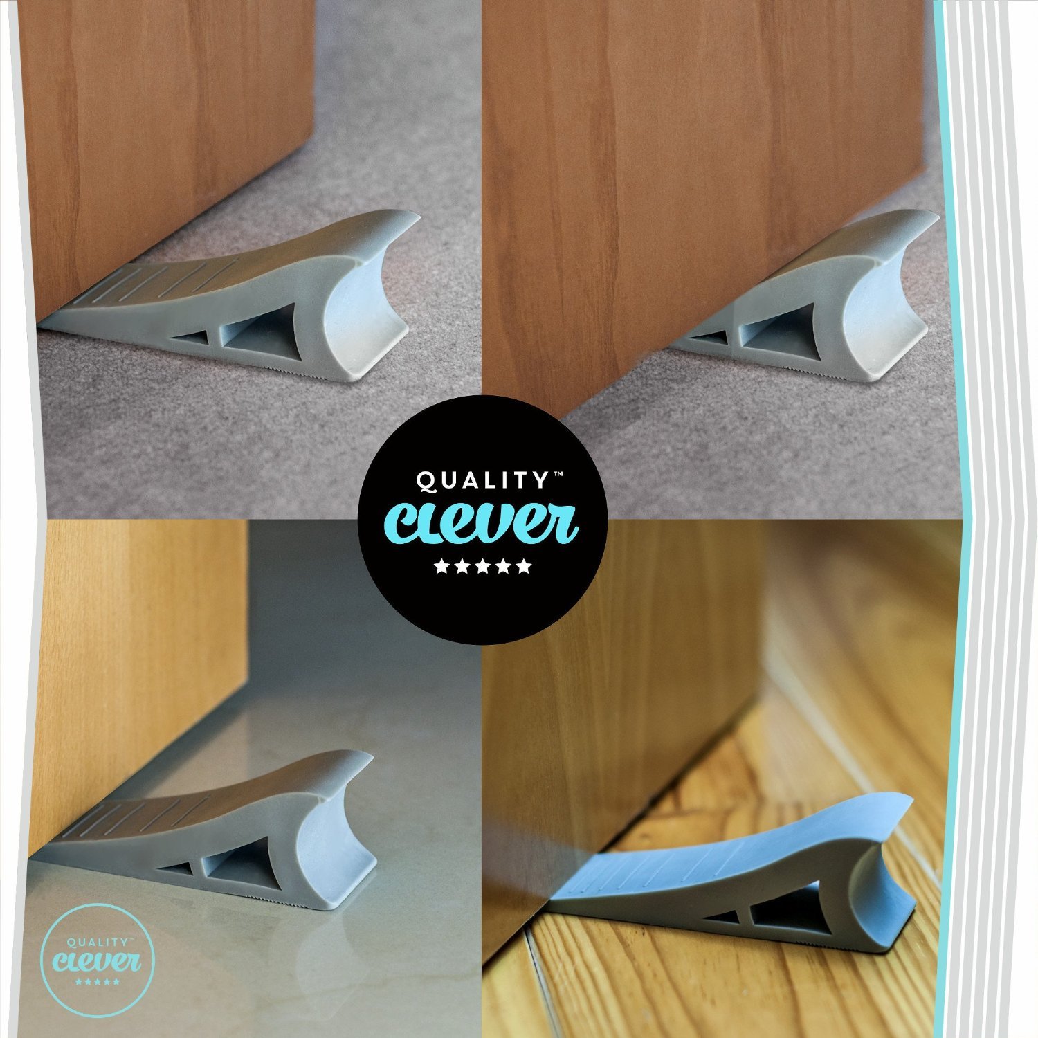Heavy Duty Rubber Door Stopper – Zero Edge Door Wedge Stops All Doors, Gaps to 1.5 Inch on All Surfaces – Door Stopper Wall Mount Hangs Up When Not in Use for No-Bending Easy Access
