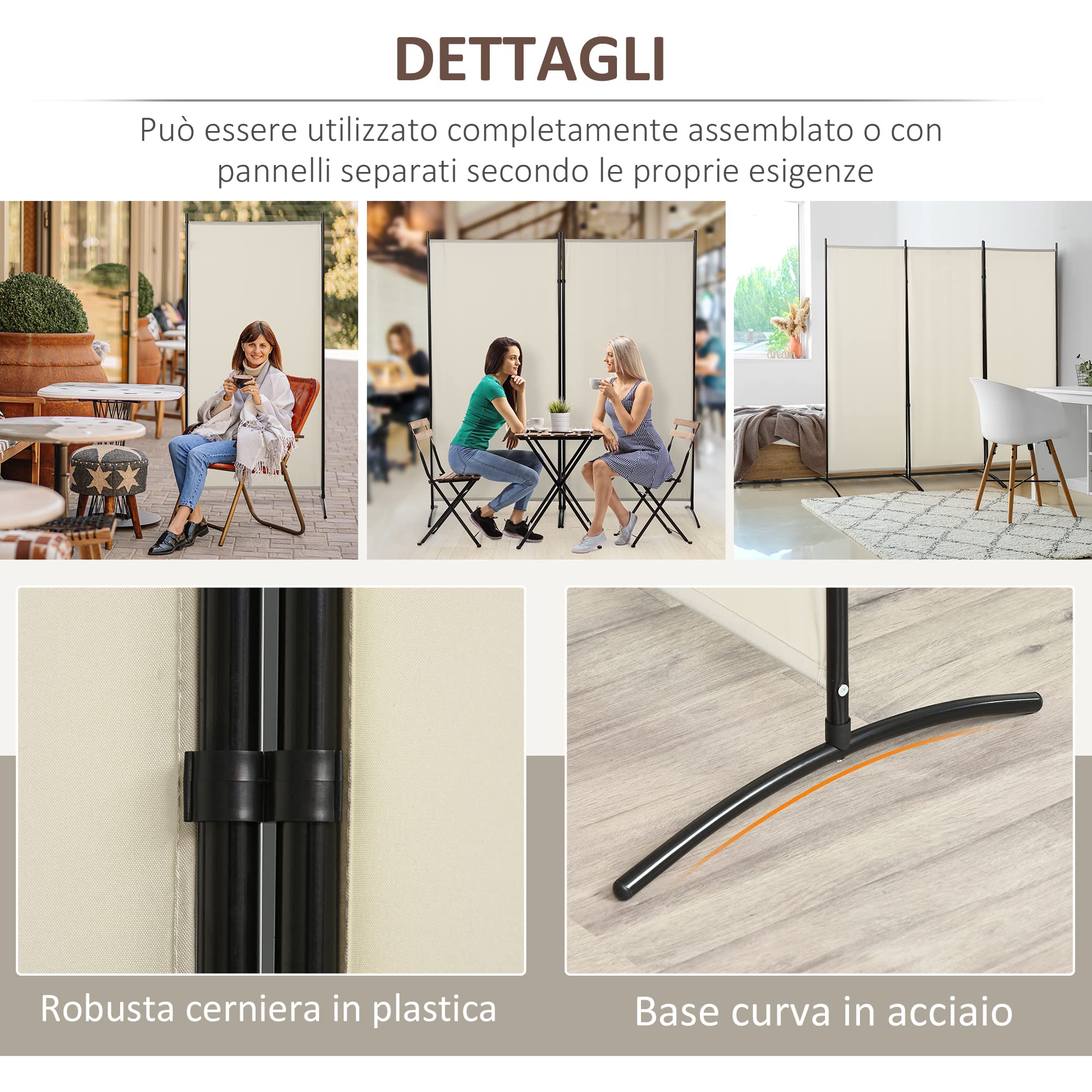 HOMCOM Paravento da Interno a 3 Pannelli Pieghevole, 253x182 cm Separé Divisorio per Ambienti Interno Autoportante Intrecciato in Metallo e Poliestere per Casa, Soggiorno e Ufficio, Beige