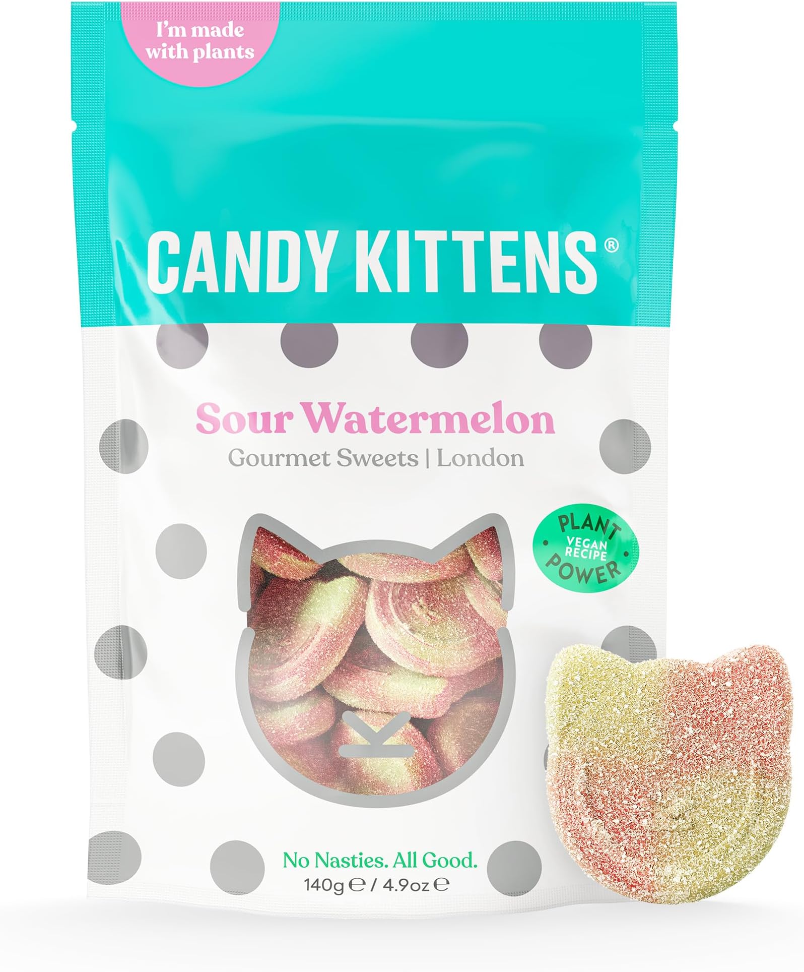 Vegan Sweets Sour Watermelon – Plant-Based Vegan Treats with Fruity Flavour, No Nasties, Made with Real Fruit Juice – Ideal Snacks for Sweet Hampers & Pick and Mix – 140g Pack of 1
