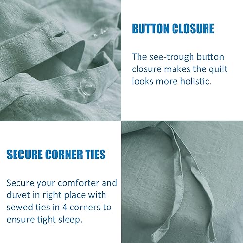 Miniatura 5 de S VICTORY SYMBOL Juego de funda de edredón de lino puro, 3 piezas, juego de funda de edredón, 1 funda de edredón y 2 fundas de almohada, juego de