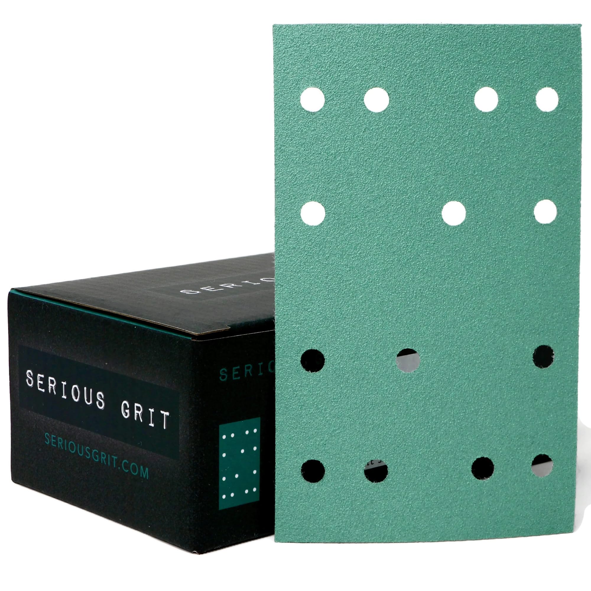 Serious Grit - Hojas de lija de grano 120 de 80 mm x 133 mm, 14 agujeros, compatible con Festool RTS 400 y Mirka Deos 353, abrasivos de película de gancho y bucle de alta resistencia, papel de lija