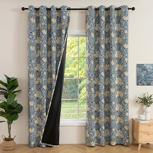 ColorBird Cortinas opacas 100% florales, paneles de cortinas de ventana de 84 pulgadas de largo para sala de estar y dormitorio