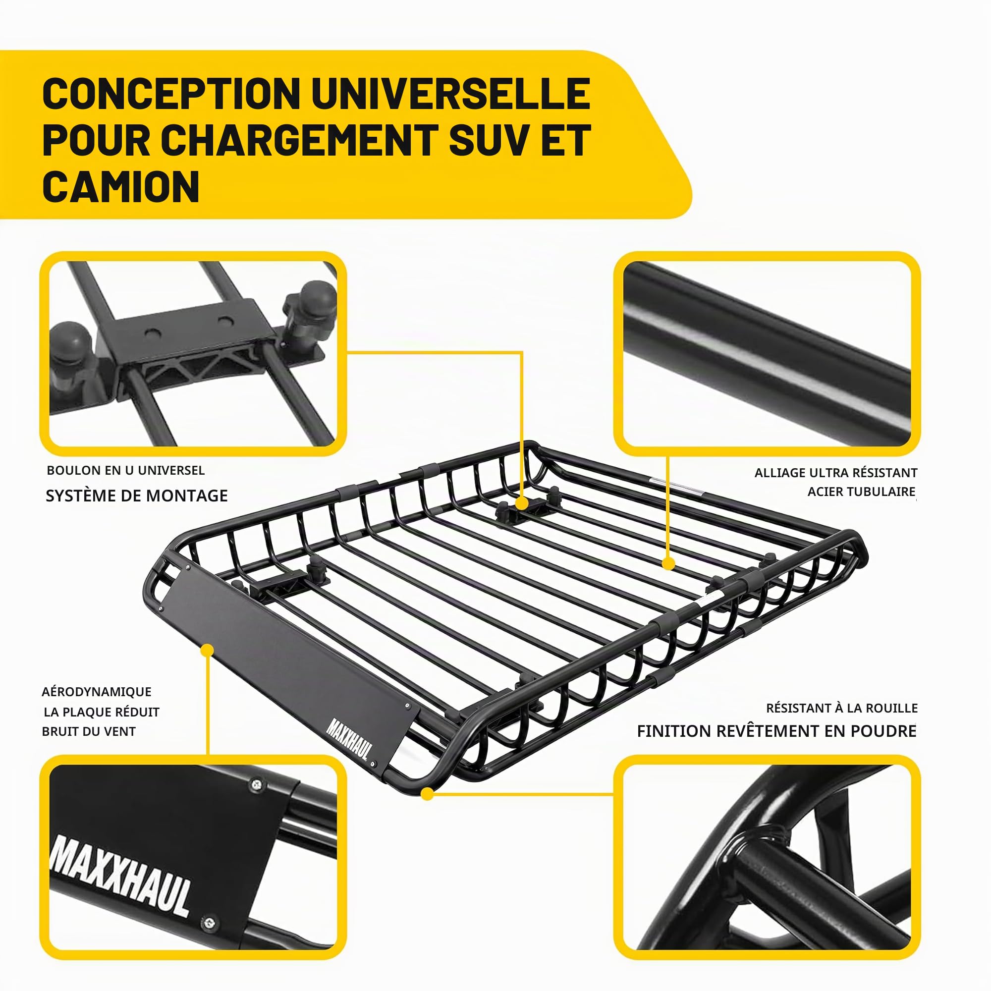 MAXXHAUL 70115 Galerie de Toit en Acier pour SUV et camionnettes, 116,8 x 91,4 x 11,4 cm,capacité de Charge 68 kg, Noir