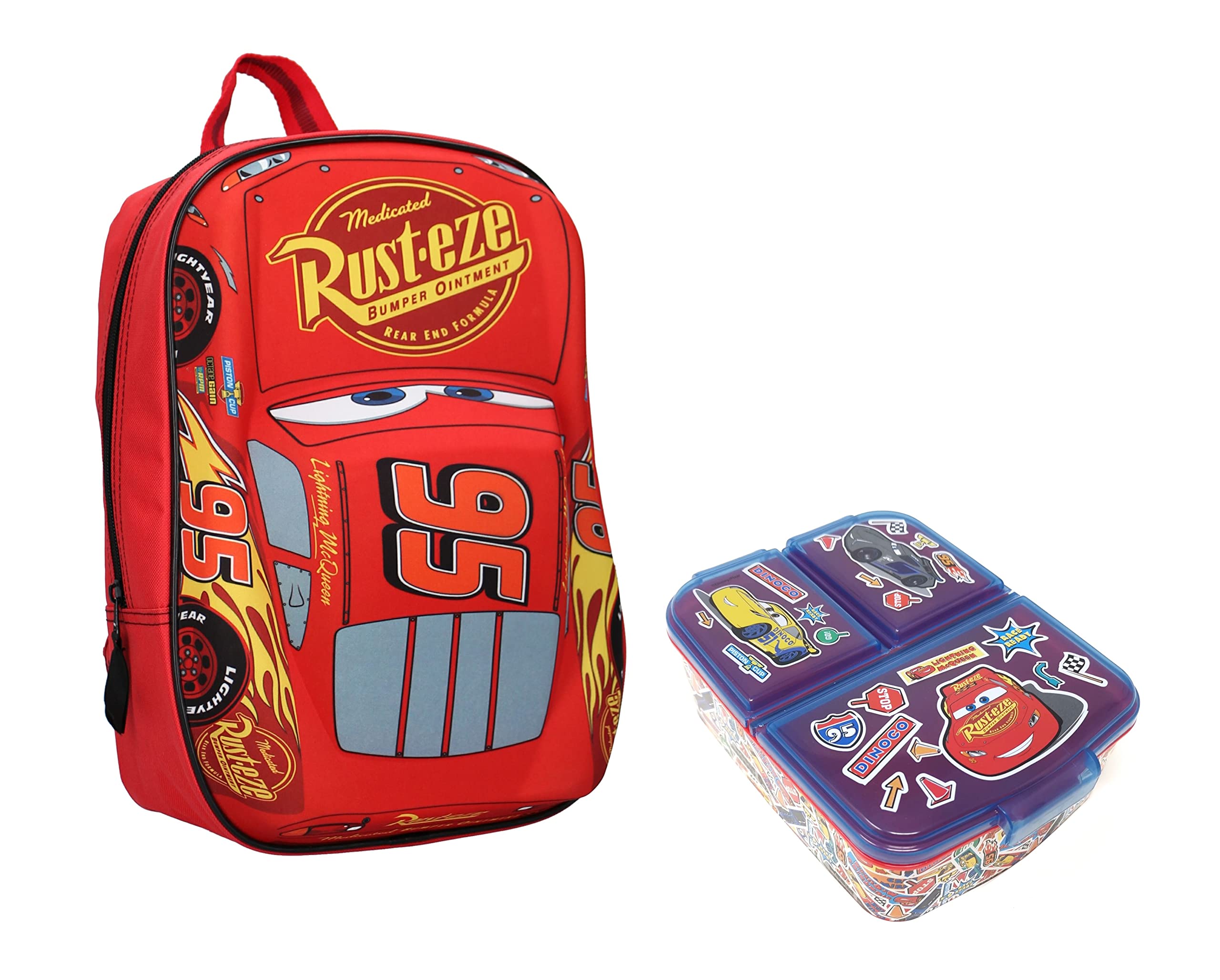 Theonoi Lightning McQueen 3D Effect Backpack + Lunch Box, Kindergarten