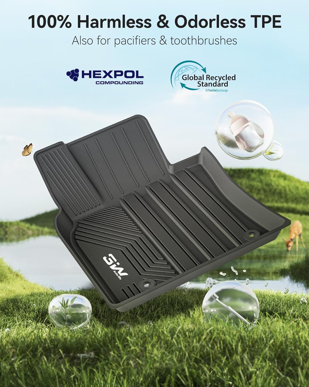 3W Floor Mats Fit Toyota Camry 2018-2024 FWD Only (Not for Hybrid or AWD), TPE All Weather Custom Fit Floor Liner, 1st and 2nd Row, Black(L/LE/SE/TRD/XLE/XSE) - Image 5