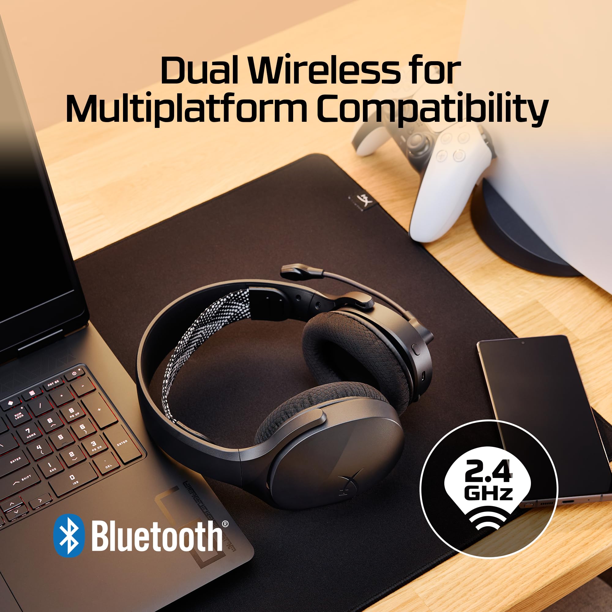 HyperX Cloud Jet – podwójny bezprzewodowy zestaw słuchawkowy do gier, 2,4 GHz i Bluetooth, PC, Mac, PS5, PS4, mobilny, sterownik 40 mm, czas pracy baterii 25 godzin, mikrofon Swivel-to-wyciszenie