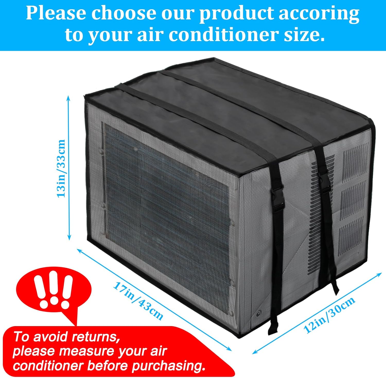 Luxiv Newest Design Mesh Window Air Conditioner Cover Outdoor, Support Window AC Unit Work Use for Outside Window AC Insulation Black Dust-Proof Waterproof Cover (Black, 17Wx12Dx13H)