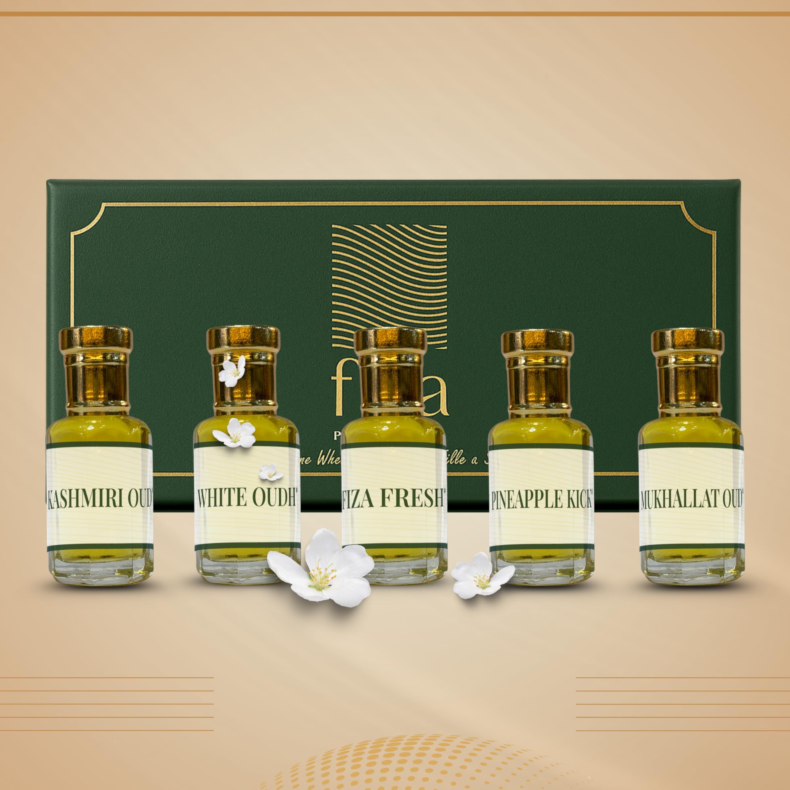 FIZA PERFUMES Attars Combo Pack of 5 for Unisex, Non-Alcoholic Attar Liquid Floral Luxury Perfume For Worship And Personal Use, Attar Perfume Gift Set Combo For Men & Women- 3 ml Each