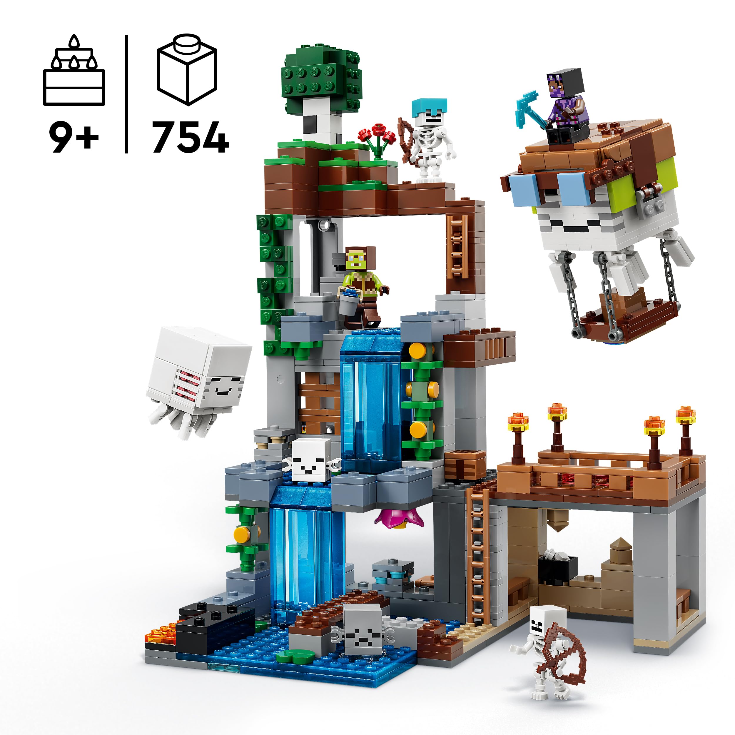 LEGO Minecraft Stazione di Ghast Giocattolo - 8 Personaggi Inclusi 2 Scheletri e 4 Ghast con Accessori - Decorazione Cameretta - Regalo per Gamer, Bambini e Bambine da 9 Anni in su - 21597