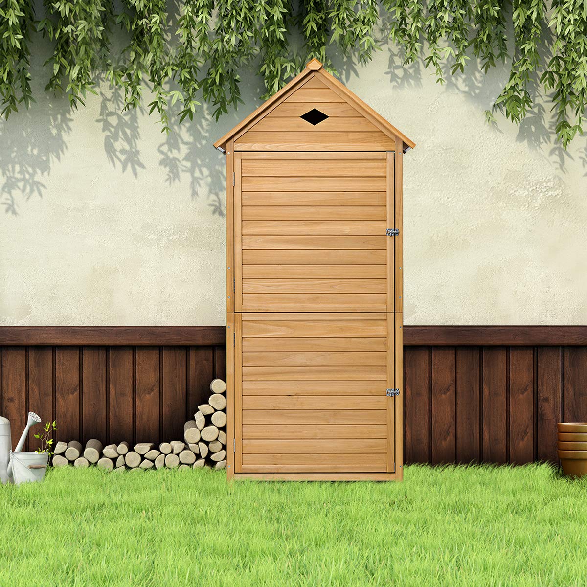DREAMADE Casetta Porta Attrezzi da Esterno Ripostiglio da Giardino Capanno per Attrezzi in Legno, 176 x 70 x 36 cm