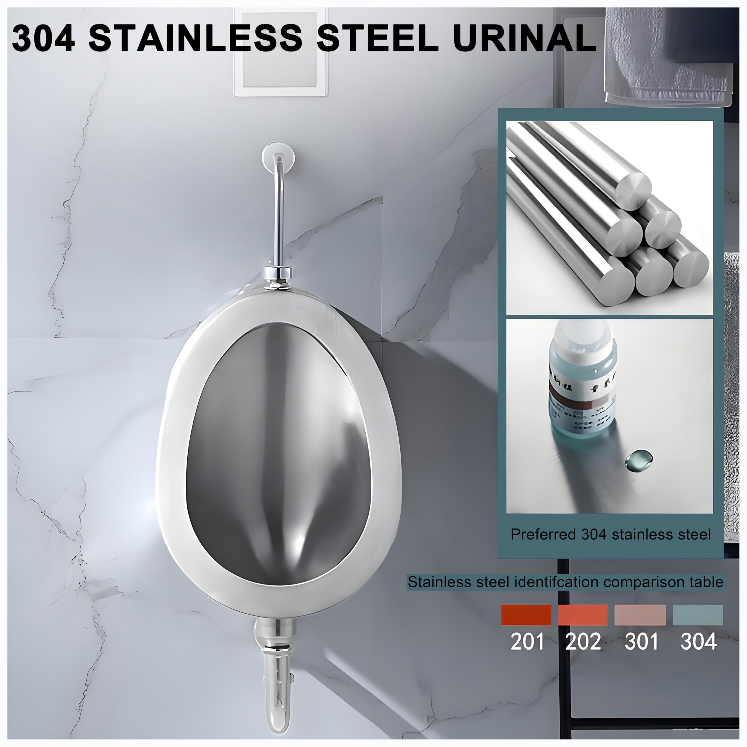 Urinario de acero inoxidable con sensor automático montado en la pared, sistema de descarga sin olor para bares, baños y hoteles