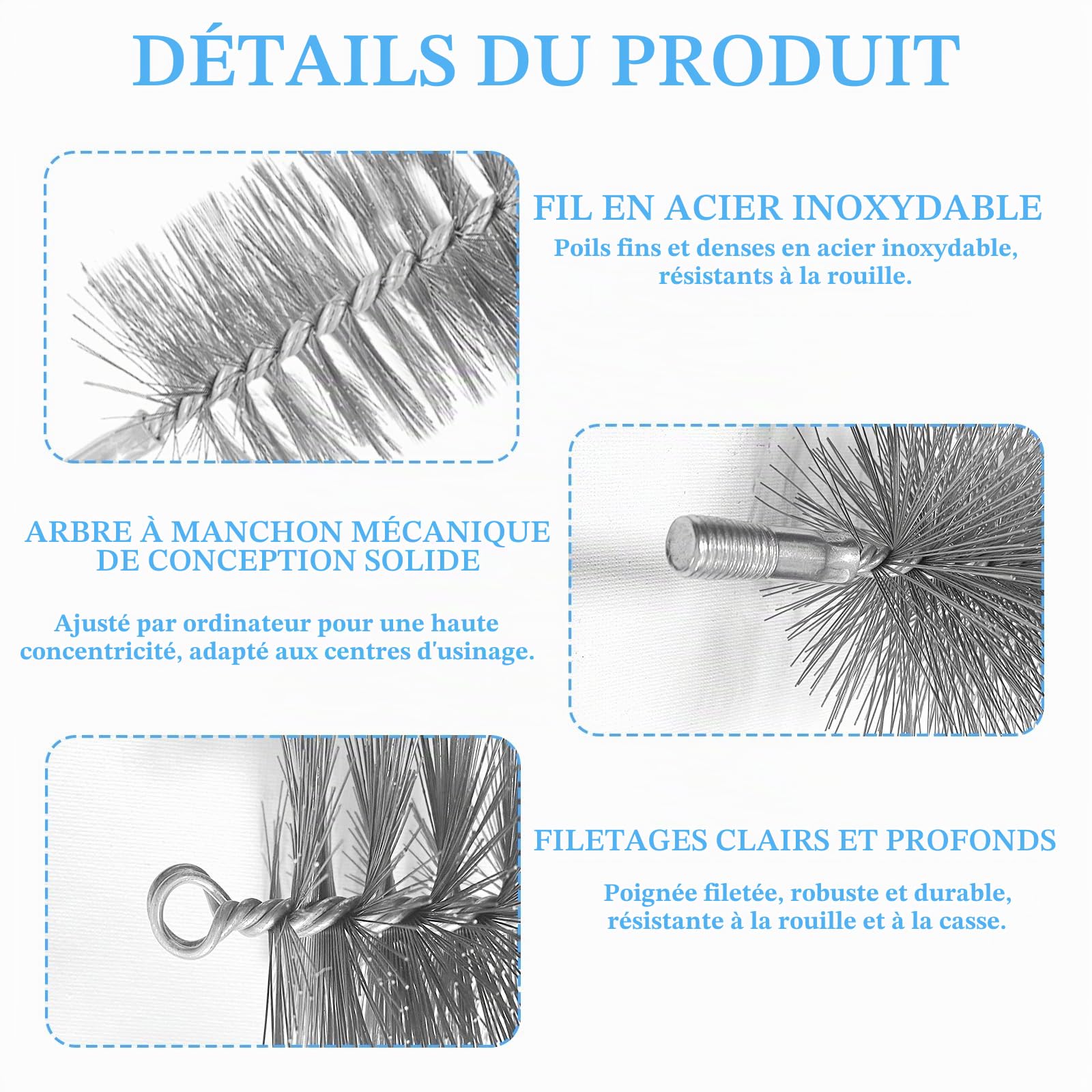 Kit de Hérisson Ramonage 5 en 1 pour Poêle à Granulés et Conduits, Hérisson Nettoyage Gaines Souples/Tuyaux, 5 Brosses Métalliques Anti-Rouille