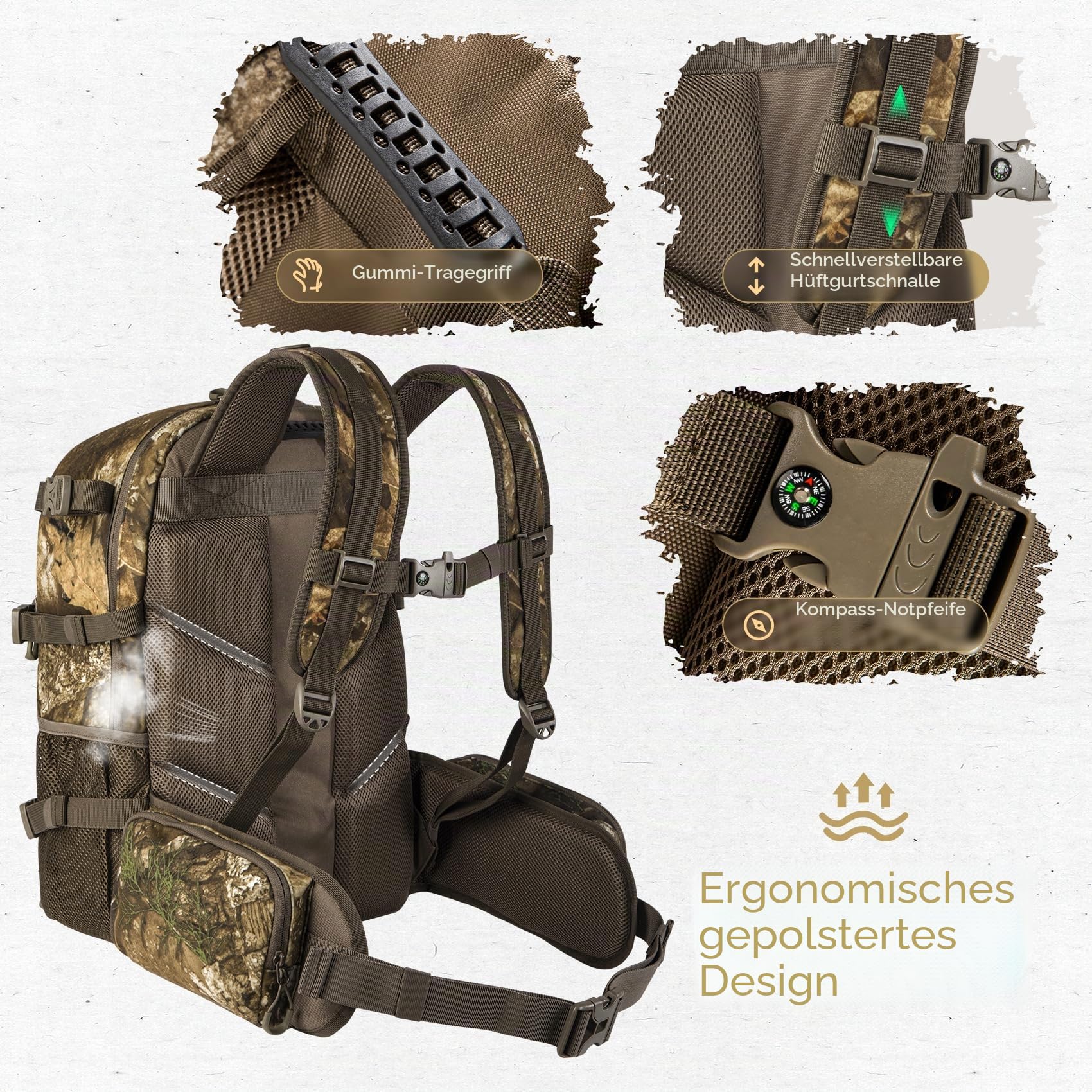 BLISSWILL Jagd-Rucksack, Jagd-Tagesrucksack mit Gewehrhalter, Jagdausrüstung, Zubehör, Geschenk für Herren