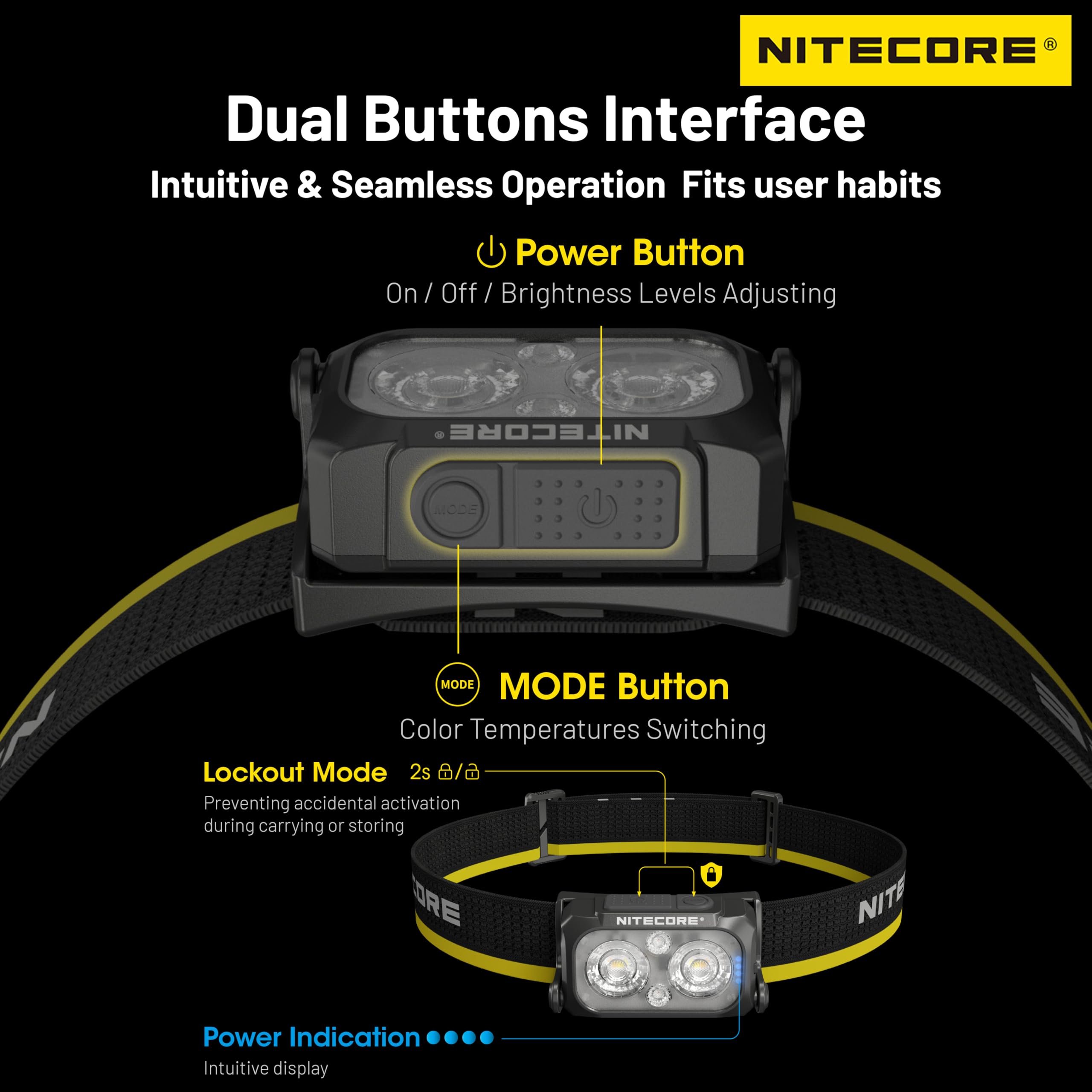 Nitecore NU25 MCT 400 lumens, ultraléger, plusieurs températures de couleur, pour l'extérieur, lampe frontale rechargeable USB-C (diadème normal)