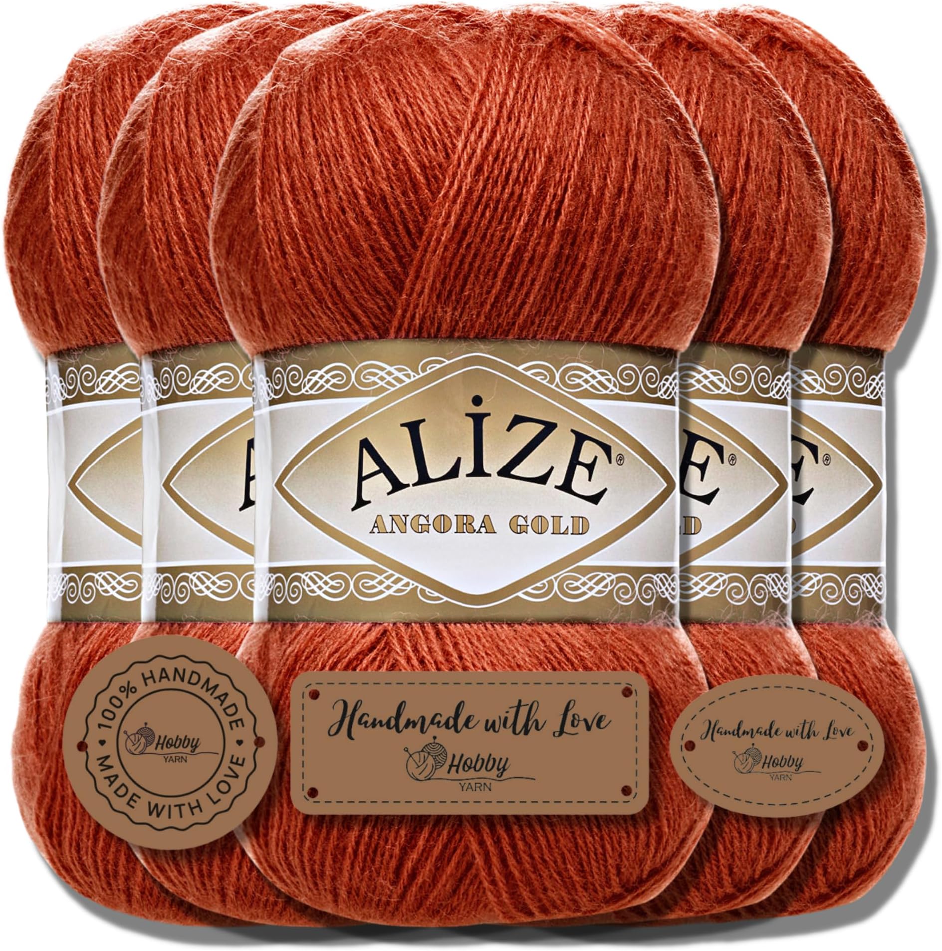 Alize Angora Gold Turkish Premium Wool Thin Mohair - 5 x 100g Virgin Wool Baby Knitting Yarn - Hand Knitting Plain Yarn (Terra | 36)