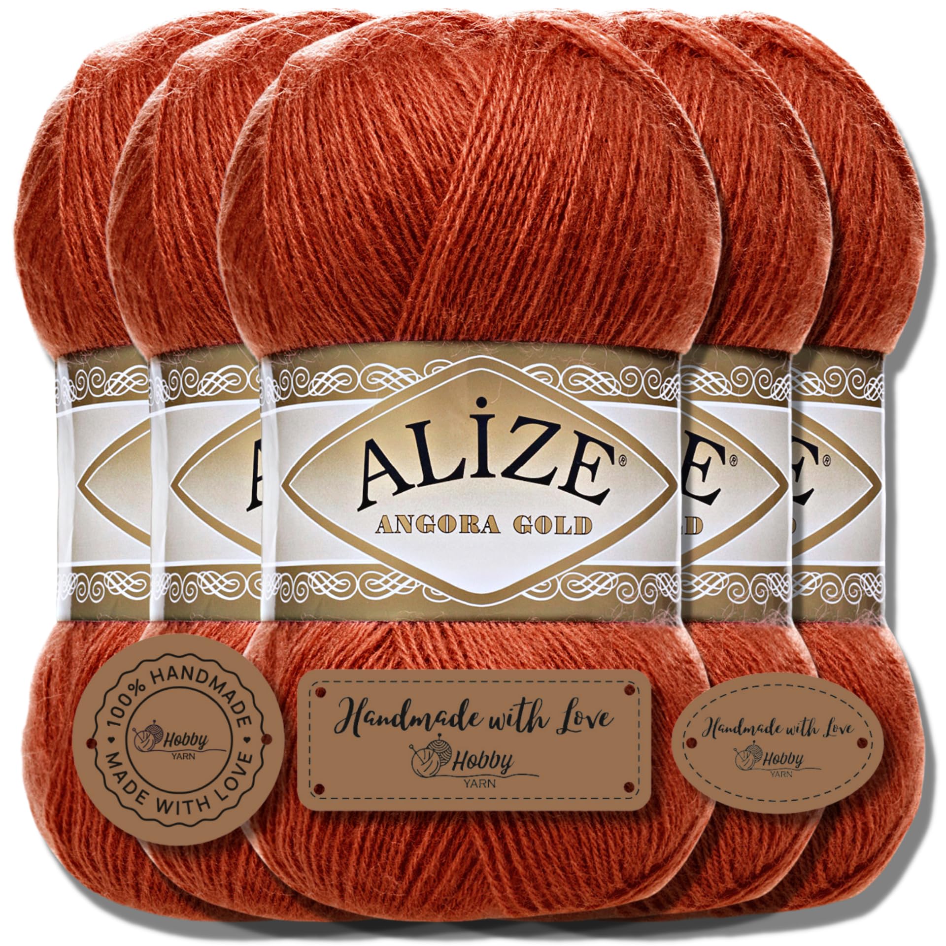 Alize Angora Gold Turkish Premium Wool Thin Mohair - 5 x 100g Virgin Wool Baby Knitting Yarn - Hand Knitting Plain Yarn (Terra | 36)