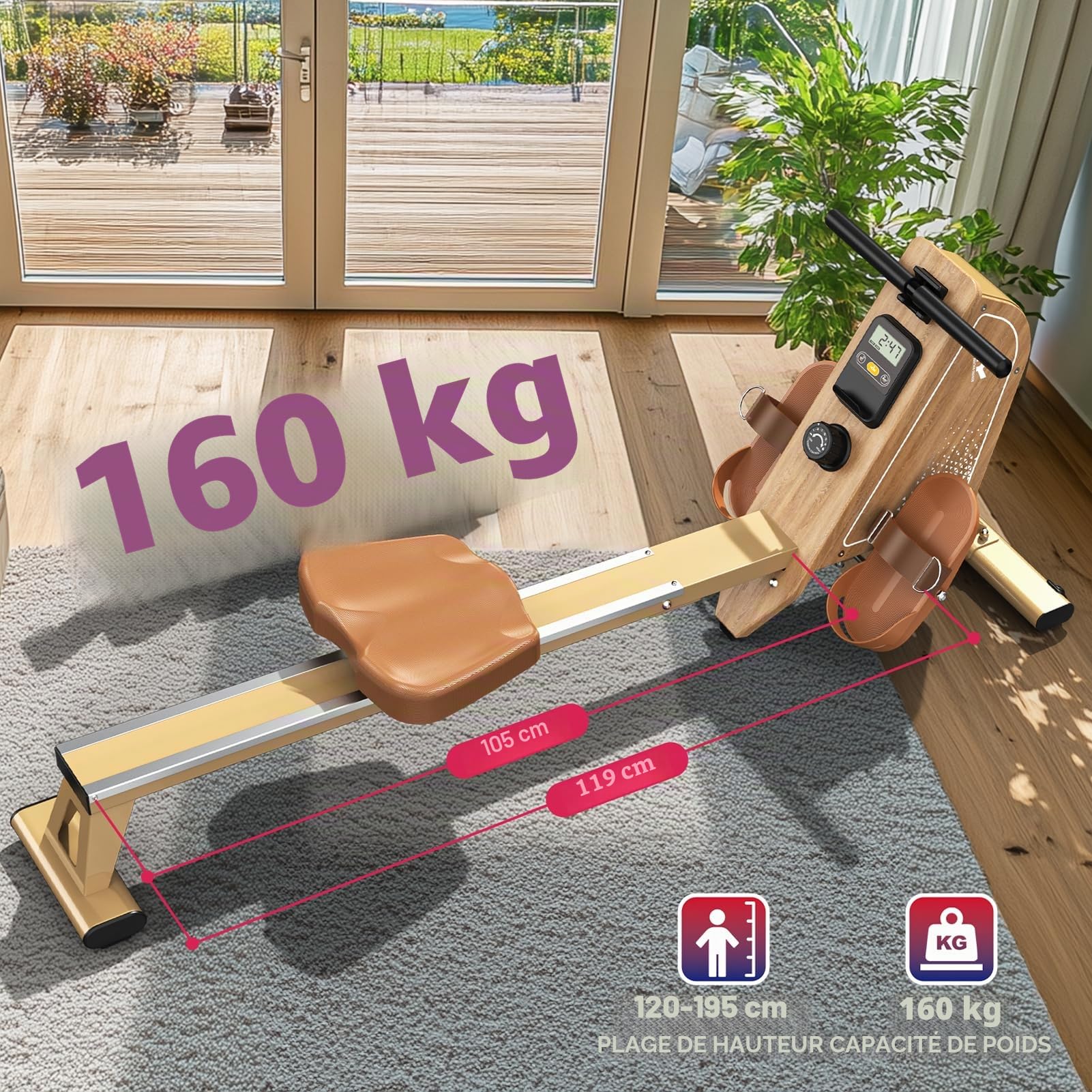 Rameur pour la maison OR3, rameur magnétique avec moniteur Bluetooth, 16 niveaux de résistance, rameur compact avec capacité de charge de 150 kg, rangement vertical