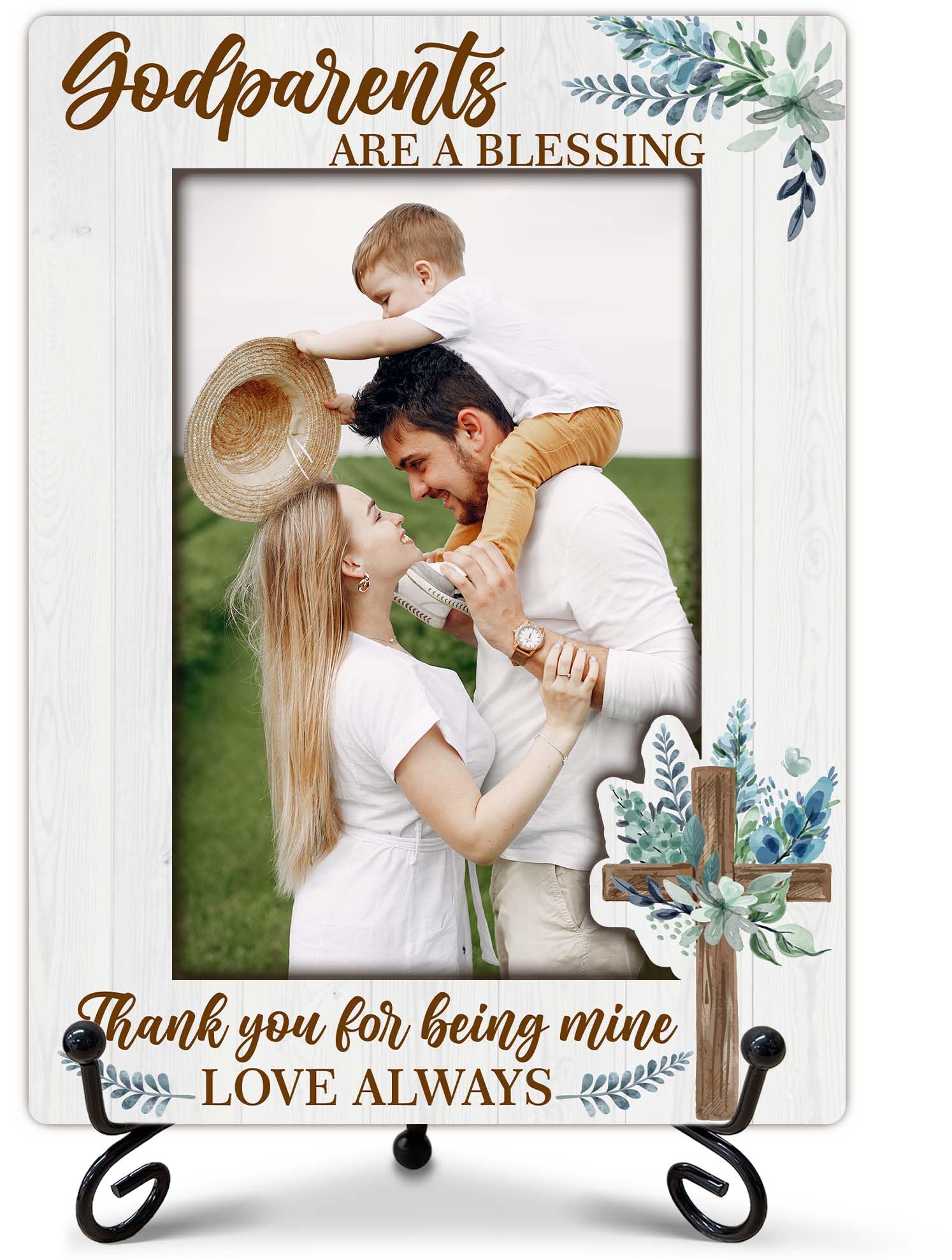 SIXEIGHT Godparents Appreciation Gift Godparent Wood Picture Frame Rustic to My Godparents Baptism Wooden Photo Frame with Stand Thank You Birthday