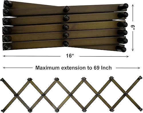 Miniatura 5 de SKOLOO Perchero de pared para sombreros con 17 ganchos, de madera maciza, moderno, expandible, para abrigos, sombreros, bolsos, gorras de béisbol,