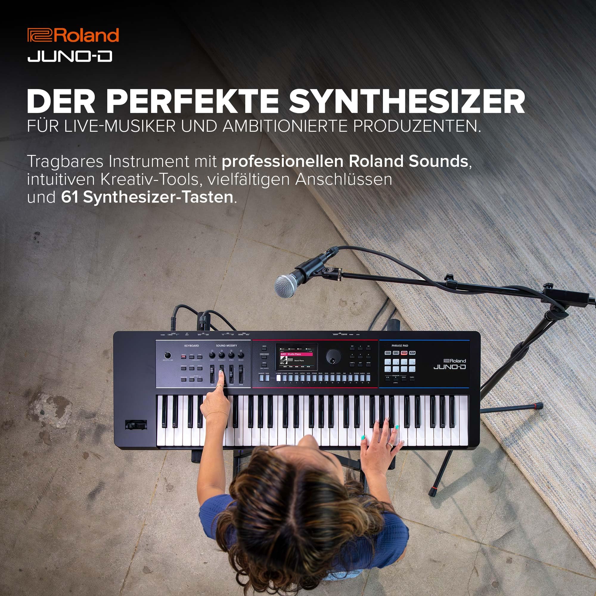 Roland JUNO-D6 Synthesizer | Synthesizer-Tastatur mit 61 Tasten | ZEN-Core Engine mit über 3.800 integrierten Sounds | Intuitive Kreativwerkzeuge | USB-C Audio/MIDI Interface