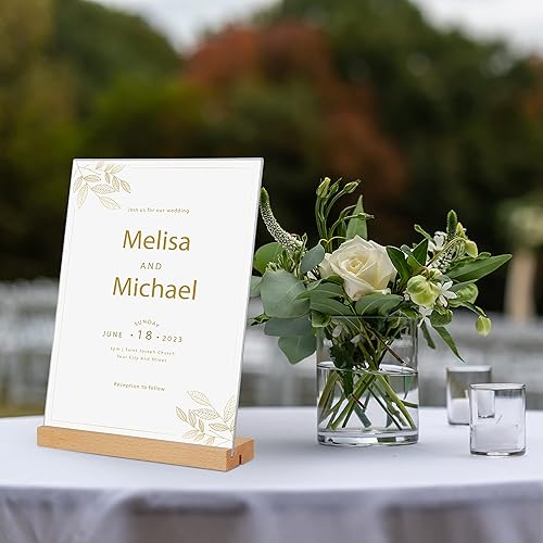 Miniatura 6 de Soporte acrílico para letreros con base de madera, soporte vertical o inclinado hacia atrás para tienda y oficina (5 x 7 LT)