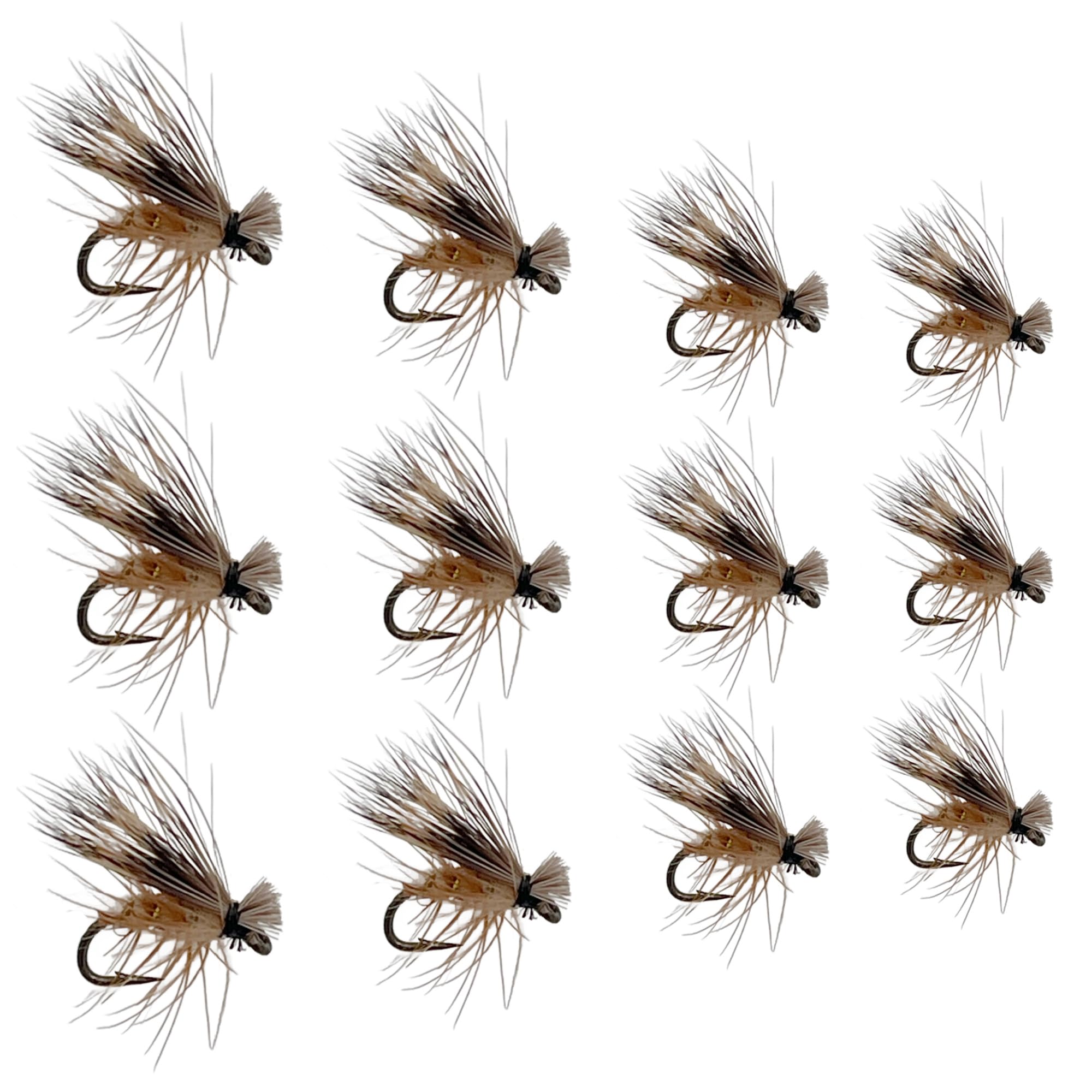 Feeder Creek Premium Elk Hair Caddis Flies | 12pc Fly Fishing Flies in 4 Sizes | Fly Fishing Assortment | Caddis Flies | Trout Flies | Dry Flies (Tan)