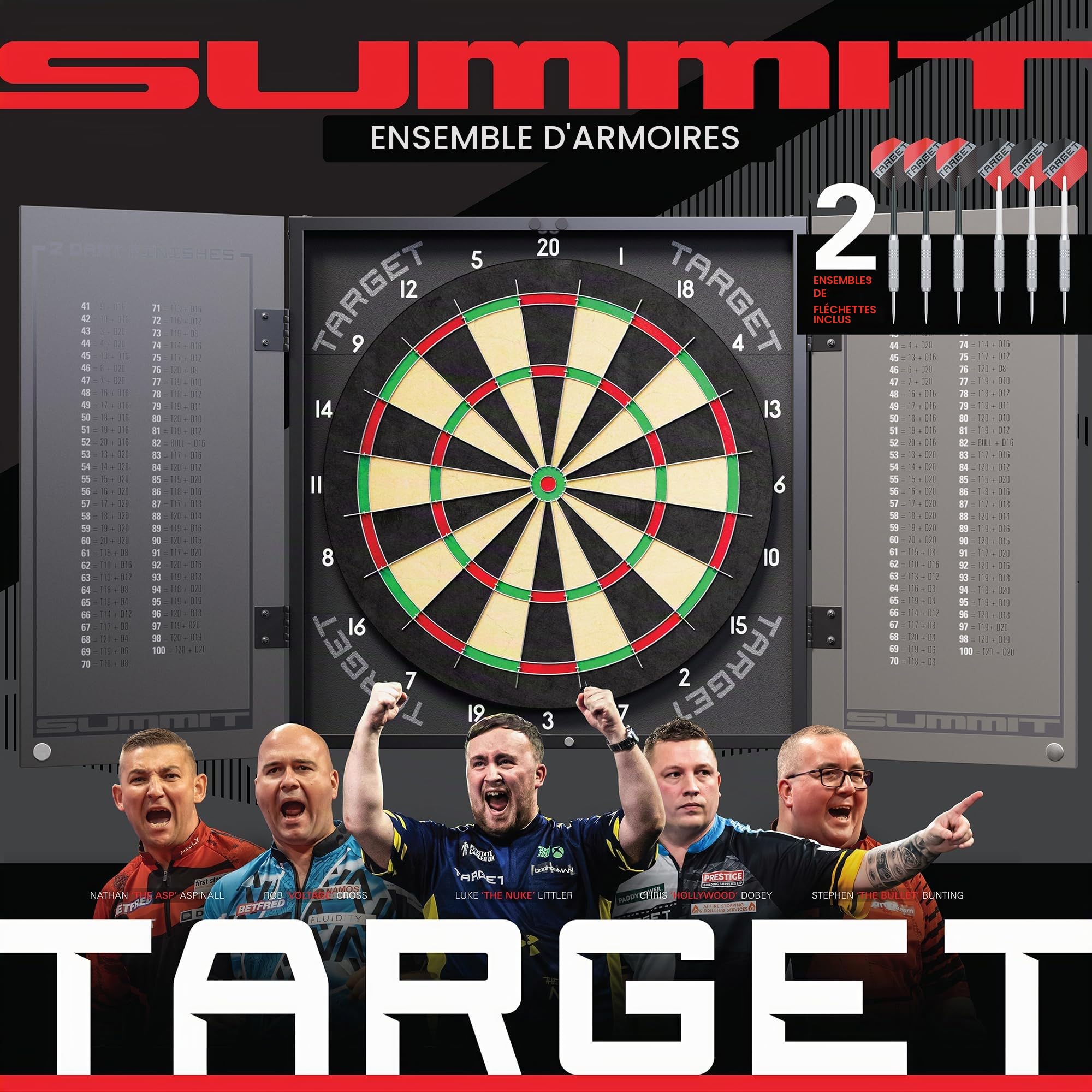 Target Darts Summit and Home Ensembles Armoire et Jeu de Fléchettes | Ensemble Complet de Fléchettes | Comprend Une Armoire et Un Jeu de Fléchettes, des Fléchettes en Laiton à Pointe en Acier