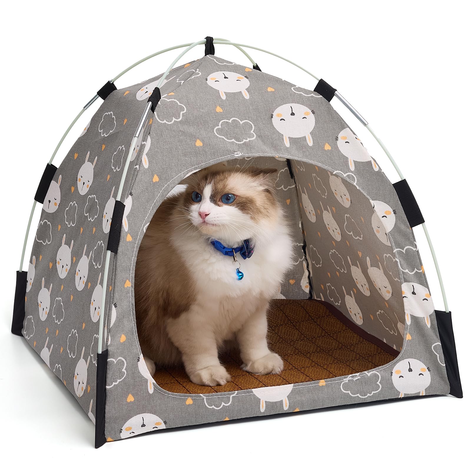 AMYLALA Cute Gray Pet Cave - Indoor Cat Tent and Pet House with Non-Slip Sole and Removable Cushions, Suitable for Small Dogs and Kittens