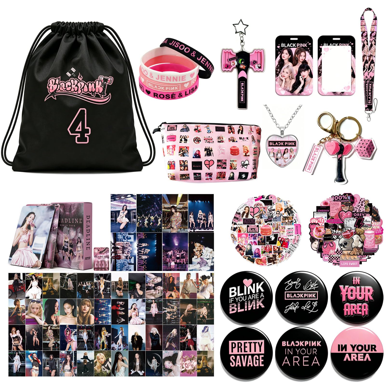 PINK K-Pop Set di Articoli per Fan: Kit Regalo BP per i Fan Del Kpop - Set di Merchandising - Regalo per Blink JUMP Portachiavi Bracciale Borsa Cordino Foto Biglietti e Altro Ancora (Black)