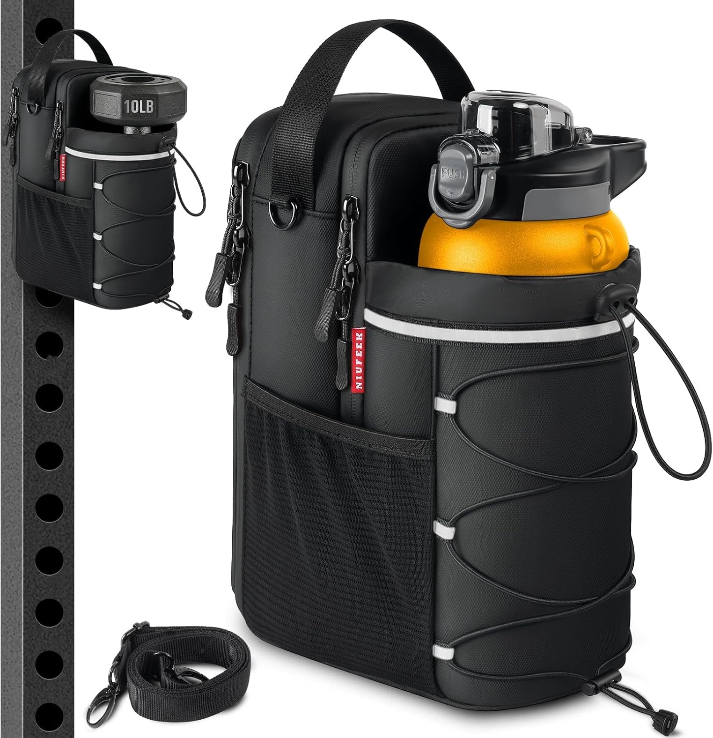 Magnetic Gym Bags with Water Bottle Holder, 4KG Non-Slip Strong Magnetic Gym Water Bottle Bag, Crossbody Sling Pouch Bottle Carrier for Men Women Workout, Walking, Hiking, Travel & Fitness