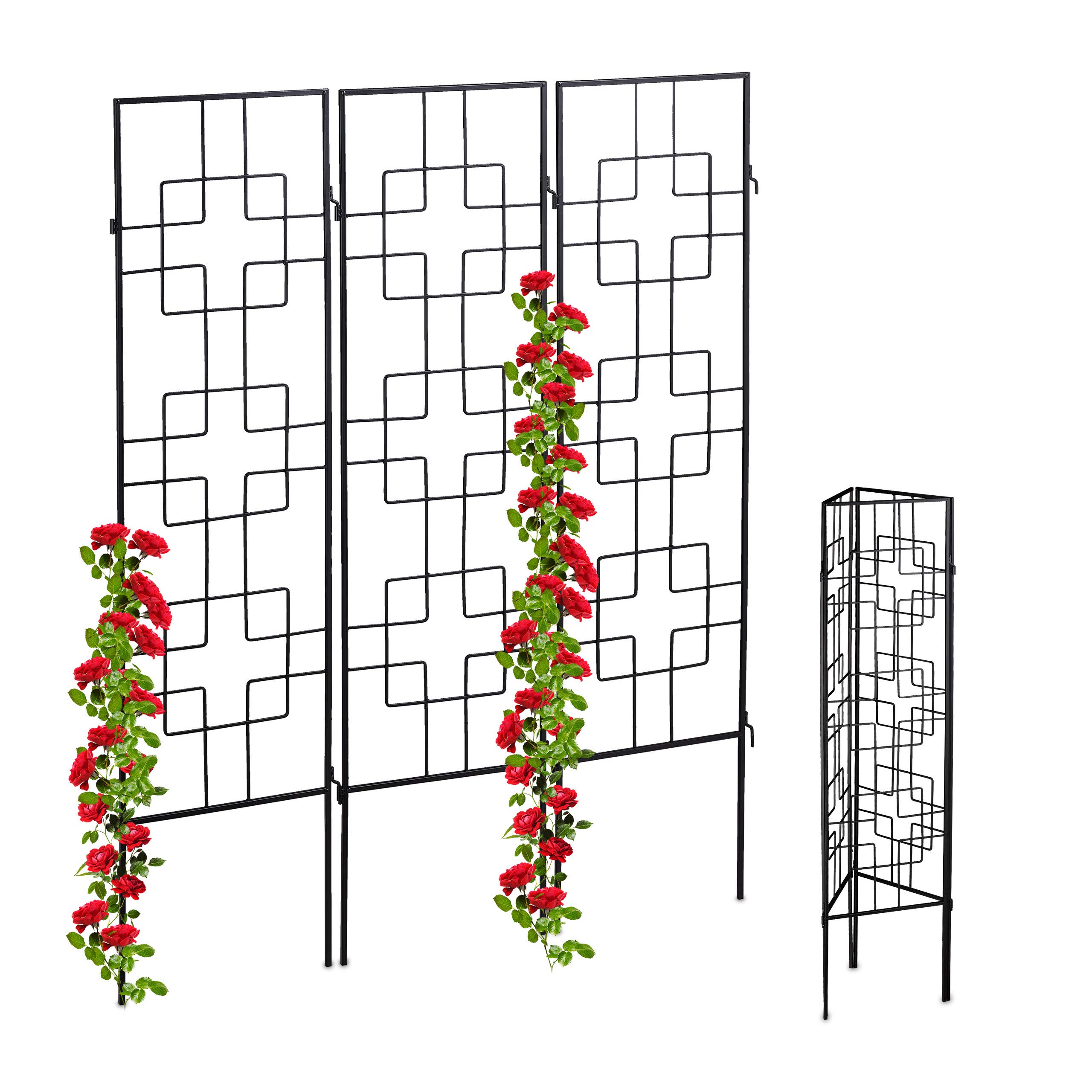 9 Soportes Plantas Metálicos, con Estacas, Enrejado para Trepadoras, 122 x 30,5 cm, para Jardín, Negro
