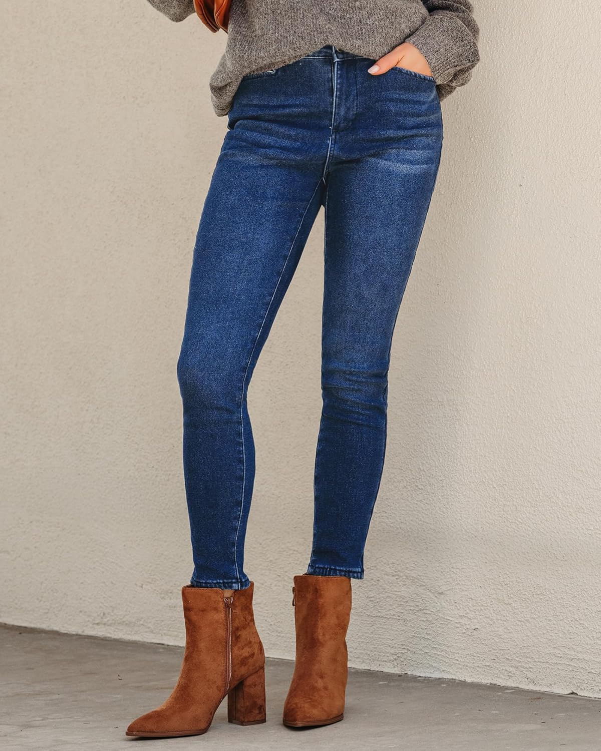 GRAPENT Fleece Lined Jeans for Women Trendy High Waisted Skinny Winter Stretchy Denim Pants Ankle Warm Thermal Jeggings - Image 2