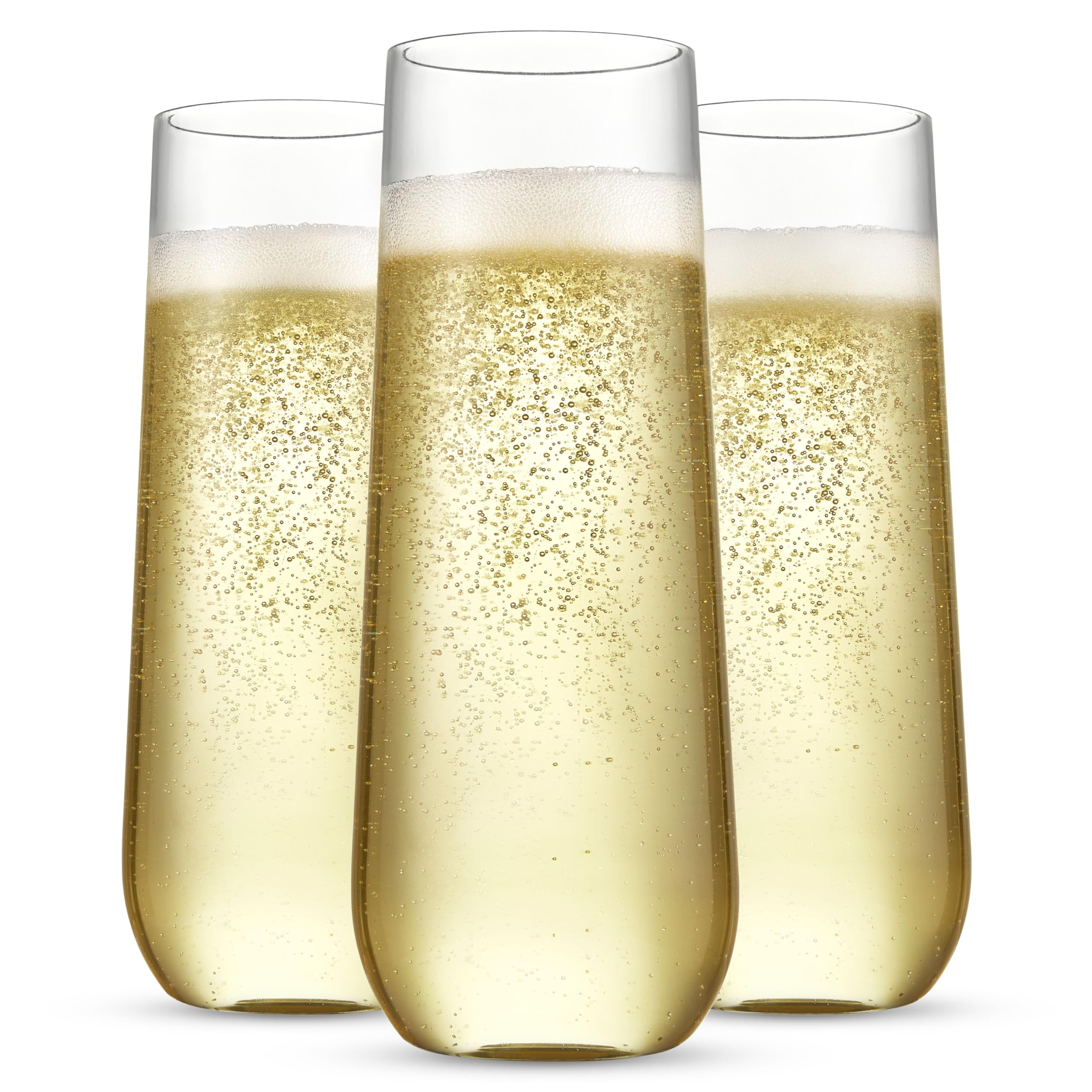DECADORN Plastic Champagne Flutes Disposable 12 Pack - 9oz Plastic Champagne Glasses - Clear Stemless Champagne Flutes Plastic - Mimosa Glasses Plastic - Disposable Champagne Flutes For Parties