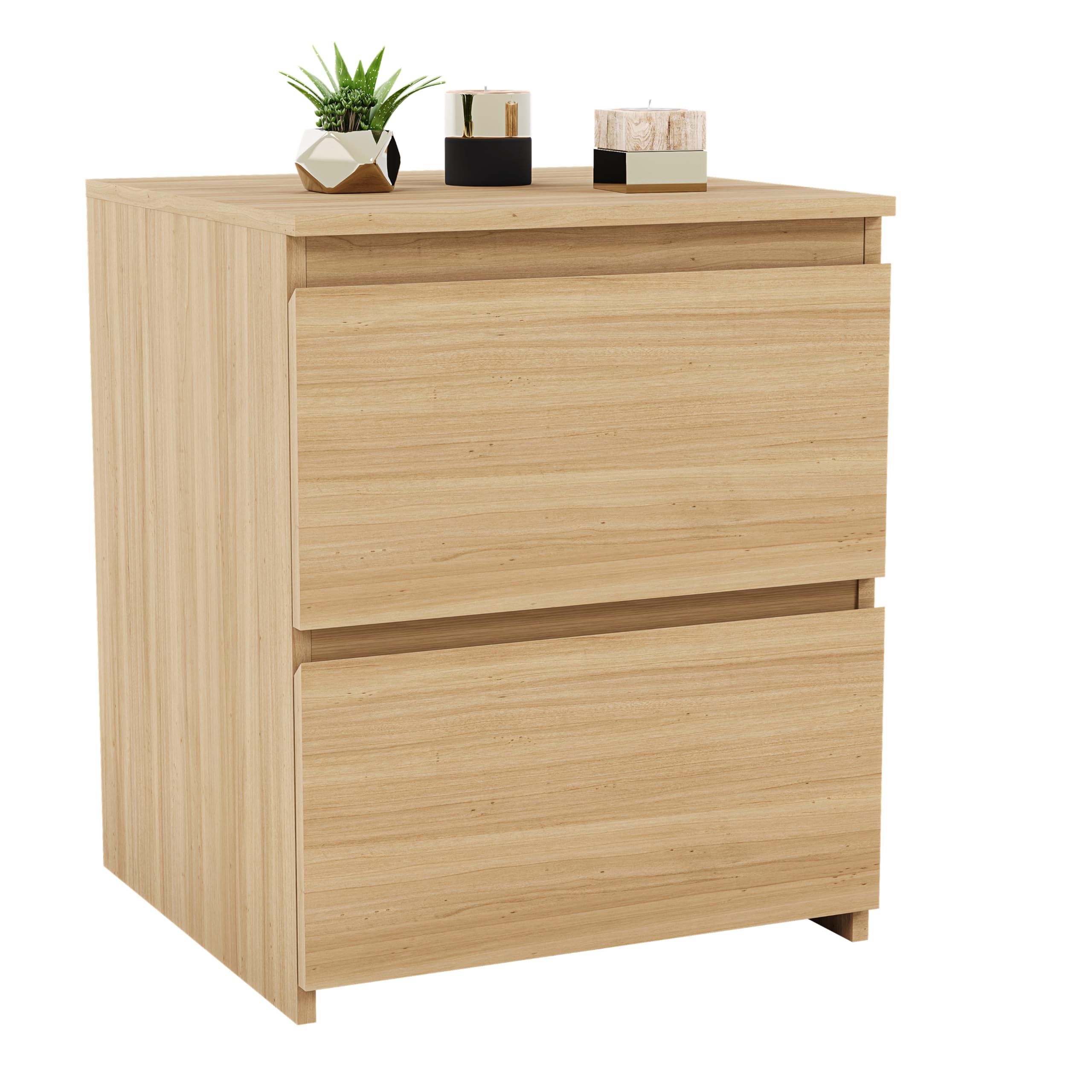 Vida Designs Denver 2 Drawer Large Bedside Cabinet Bedroom Storage Chest, Modern Nightstand End Table H48 x W39.5 x D 39.5 cm (Pine)