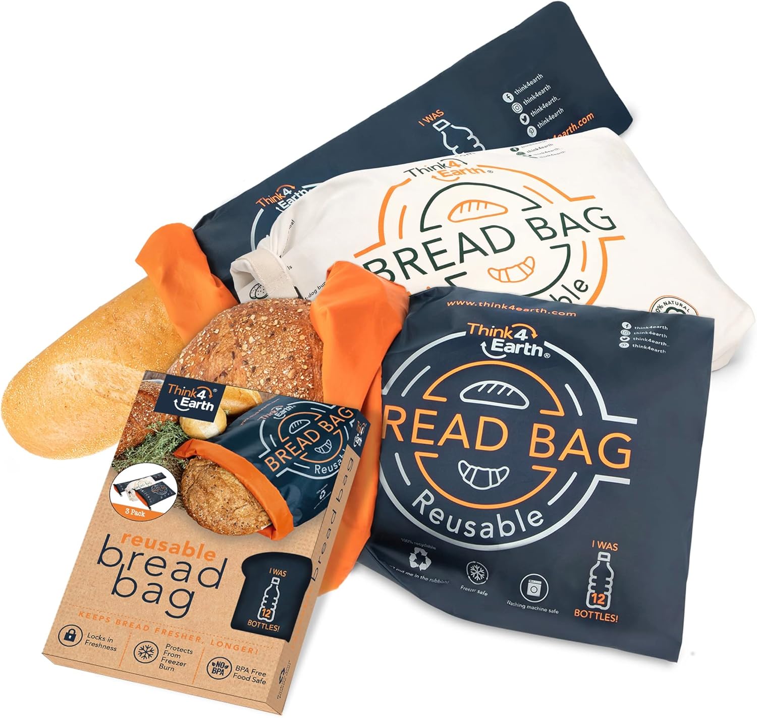 Think4Earth (3 Pack) Bread/Baguette Bag Reusable