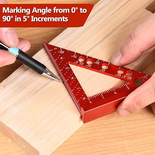 Miniatura 4 de Herramienta cuadrada pequeña con lápiz mecánico de 0.028 in, pin de ángulo de inglete fijo de 90 grados, mini carpintero, cuadrado de precisión,