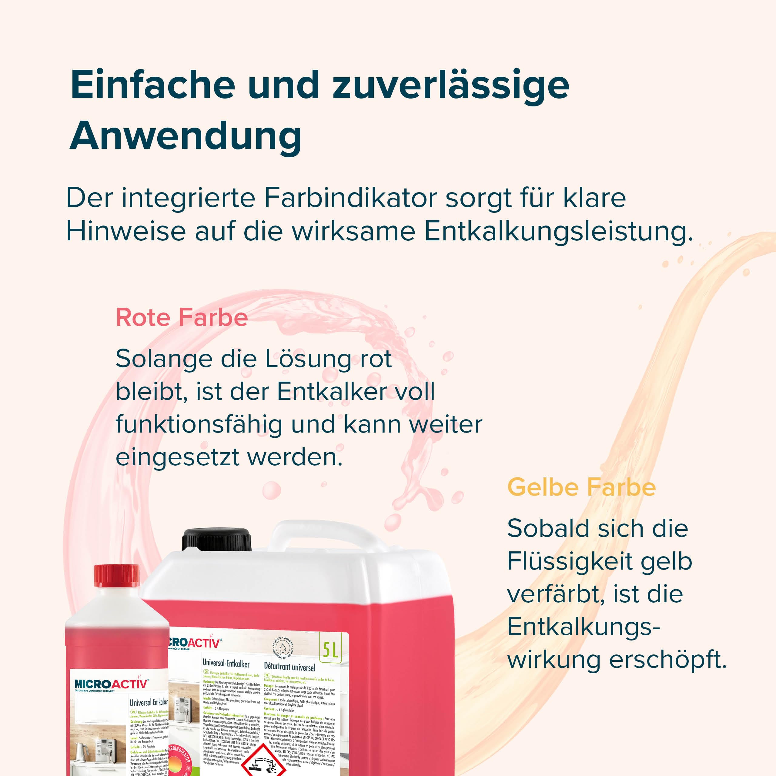 Höfer Chemie 4 x 5 L (20 L) Universal Entkalker | Mit Farbindikator für Kaffeemaschinen & Kaffeevollautomaten