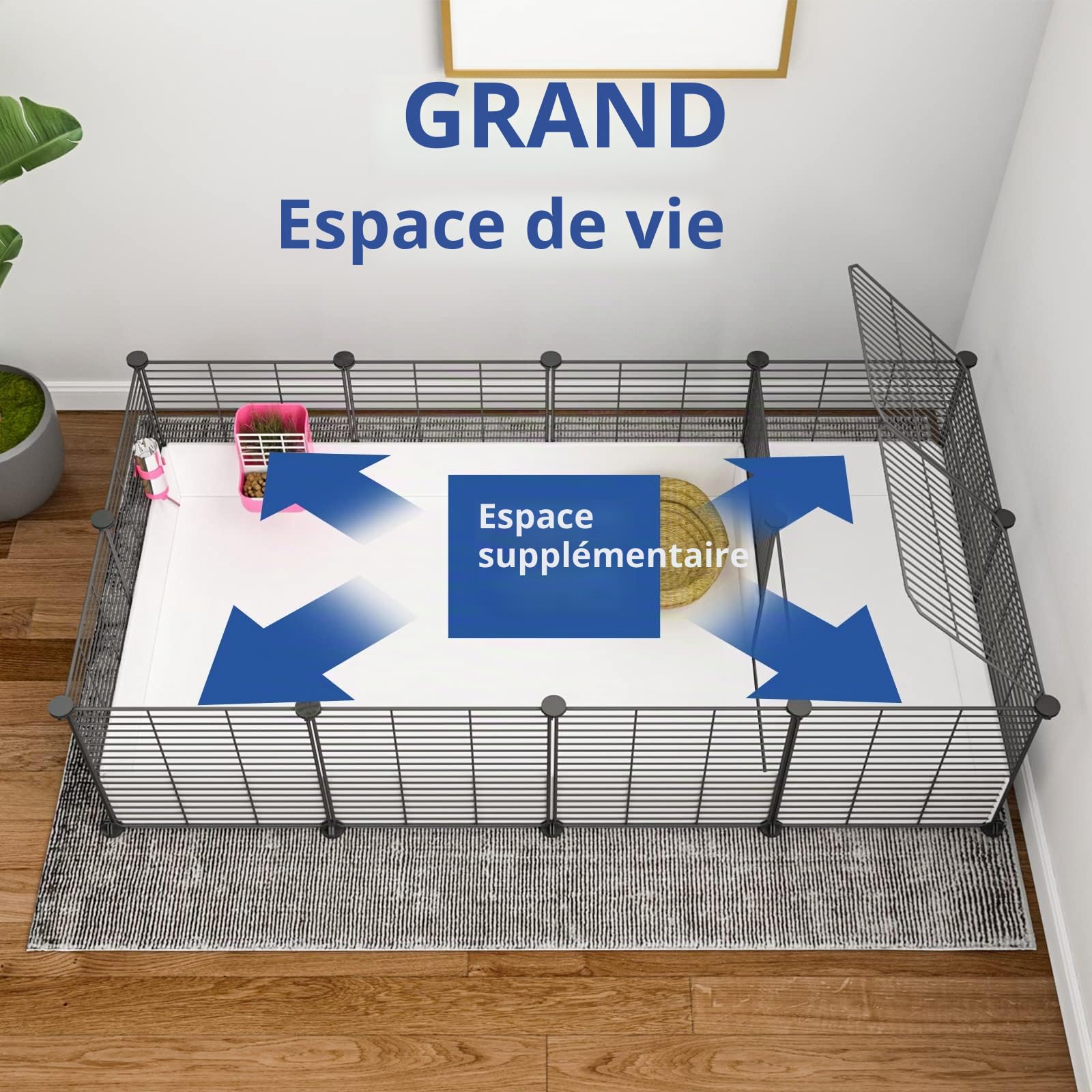 Oneluck Eiiel Cage d'intérieur pour Cochon d'Inde, avec Fond en Plastique imperméable, Parc pour Petit Animal de Compagnie, Lapin, Tortue, Hamster, Cage de séparation