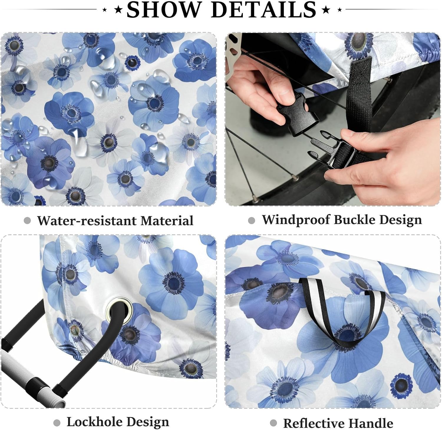 ALAZA Anemone Flowers Floral Bike Cover Waterproof Outdoor Ebike Bicycle Covers Tarp Protection for 1/2 Bikes, Sun UV Dust Wind Proof